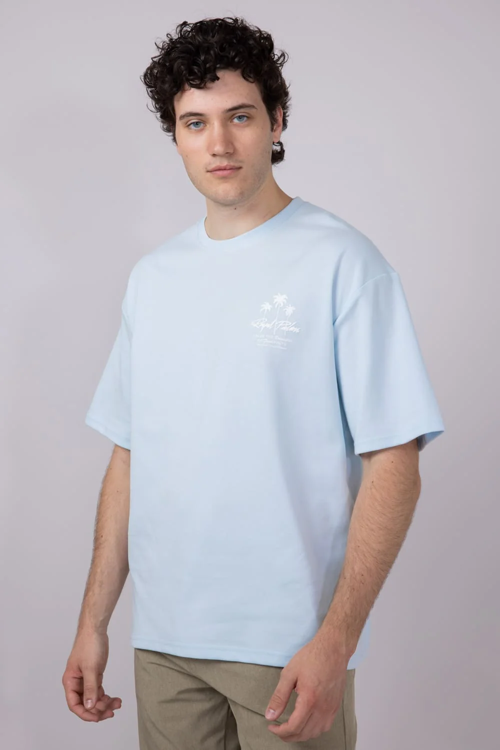 Cactus Man Royal Palms T-Shirt for Men in Light Blue | CKTS C176 - Image 5
