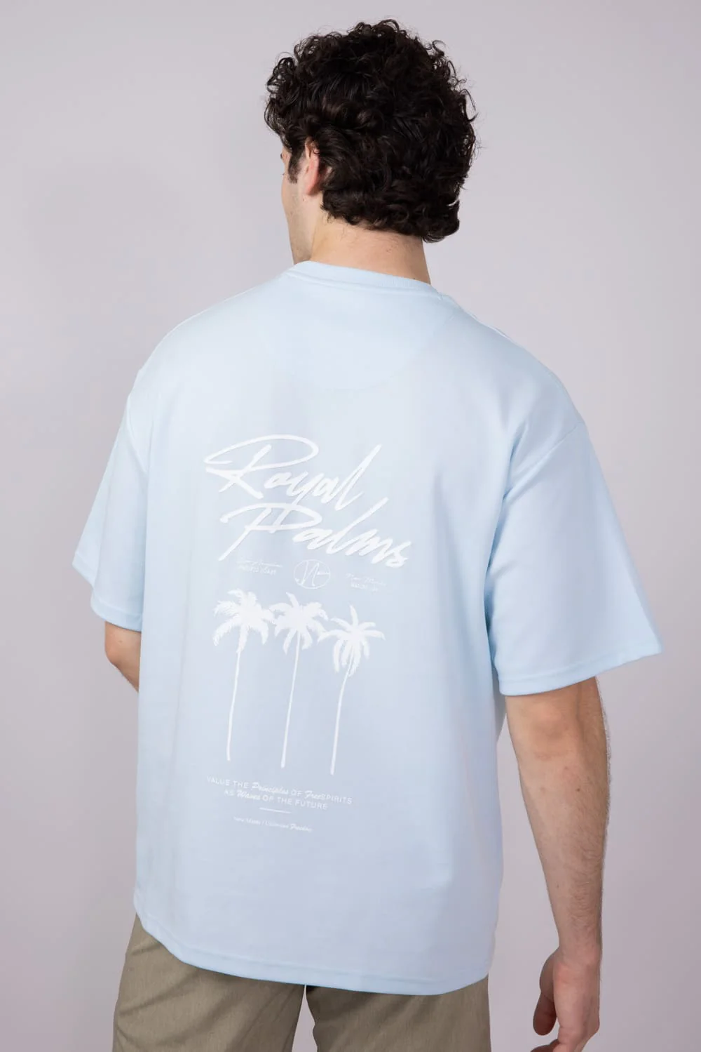 Cactus Man Royal Palms T-Shirt for Men in Light Blue | CKTS C176 - Image 7