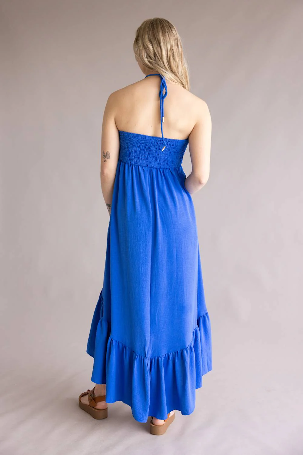 Ruched Halter Midi Dress for Women in Blue | A4146-PK-AZU - Image 3