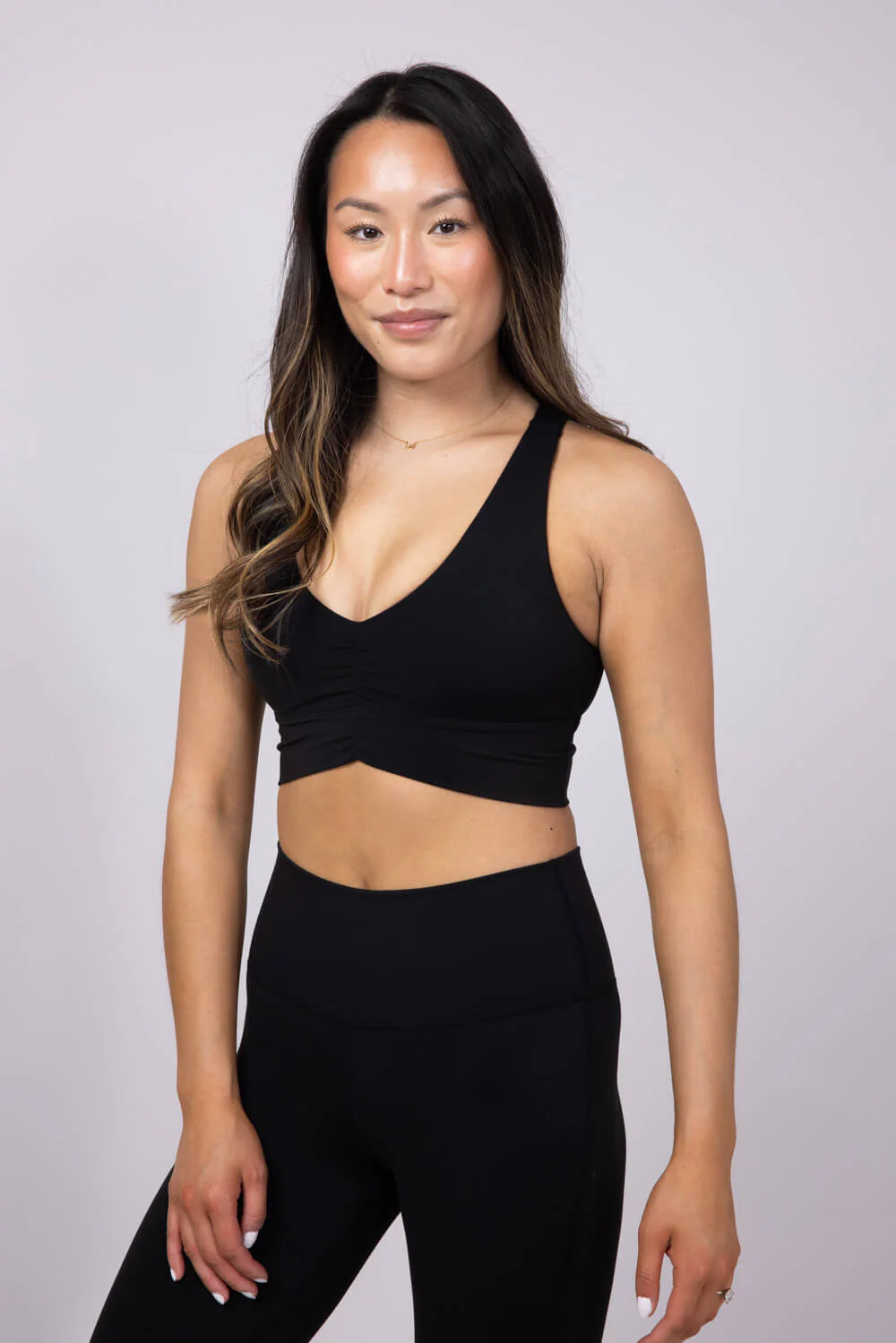 Ruched Racerback Sports Bra for Women in Black | MAYA-Y61-BLACK - Image 3