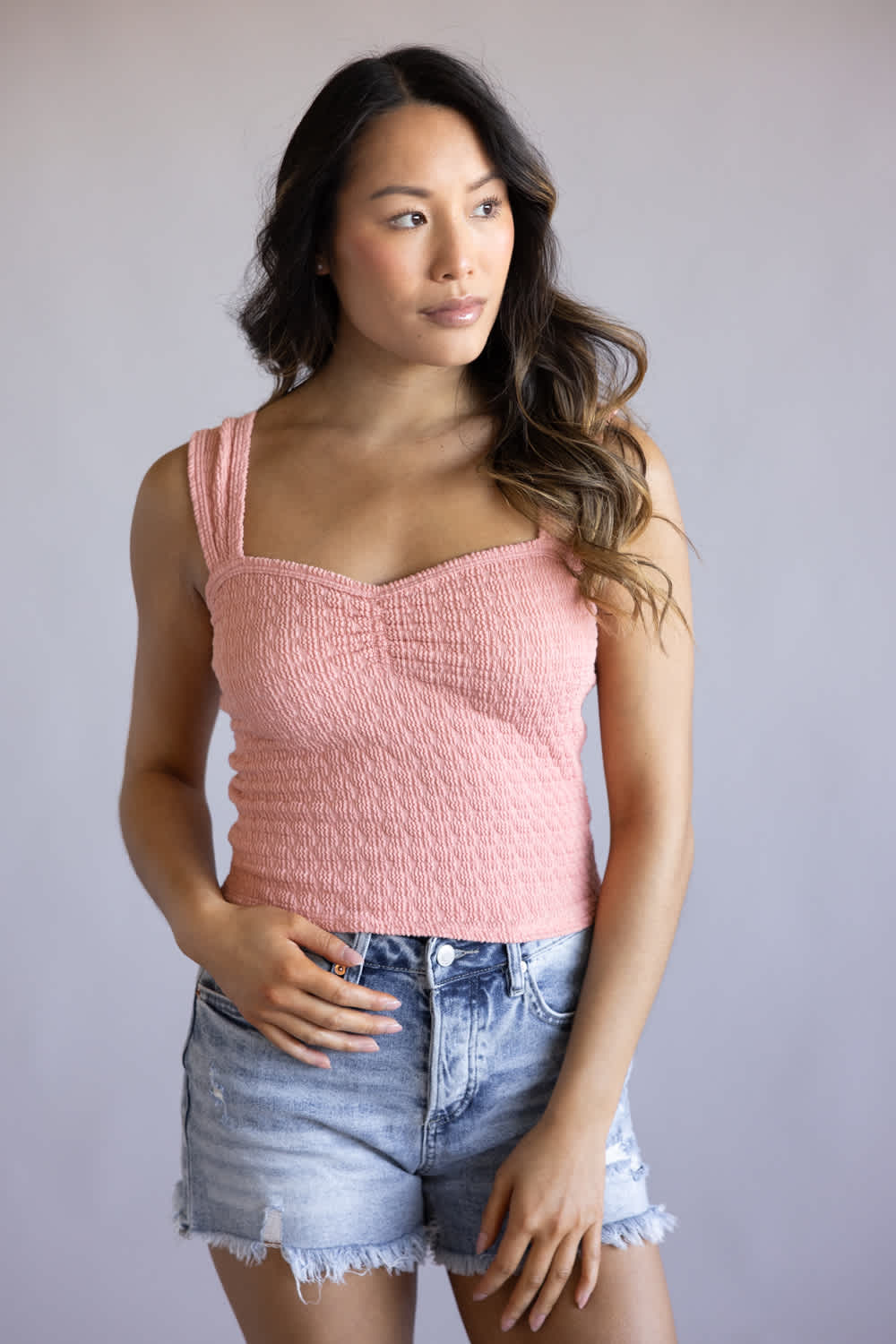 Ruched Tank Top for Women in Rose | MTL736-RSQ-ROS - Image 2