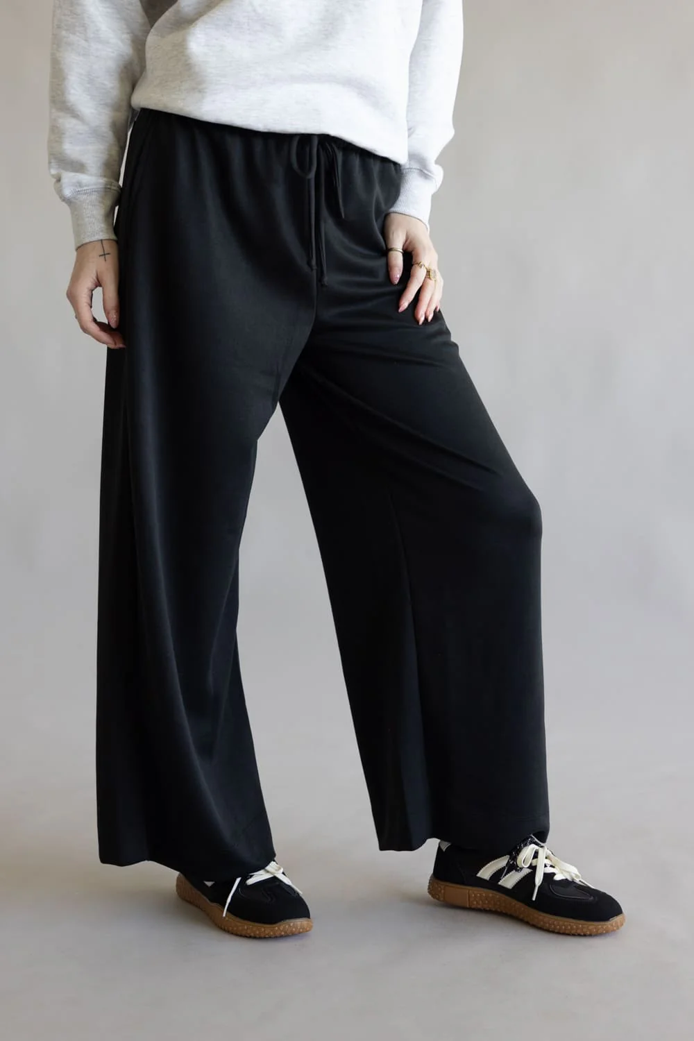 Ruffle Waist Modal Wide Leg Pants for Women in Black | VJP700007-BLACK - Image 4