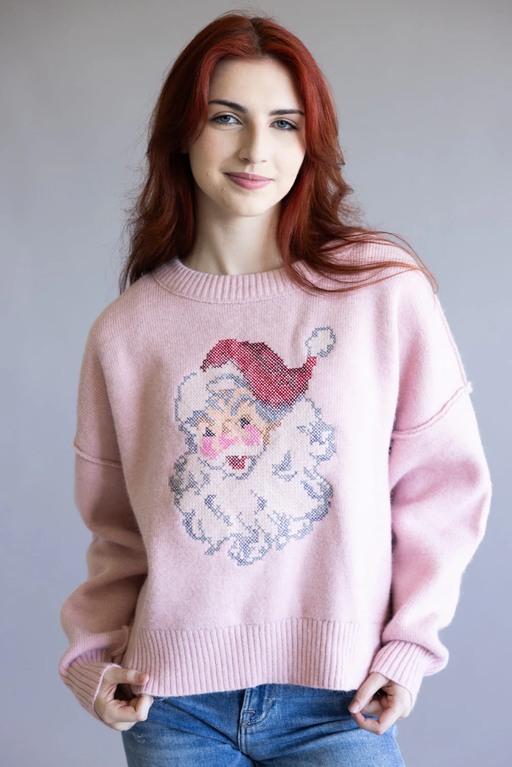 Santa Embroidered Sweatshirt for Women in Pink | IKT300363-01-PINK - Image 5
