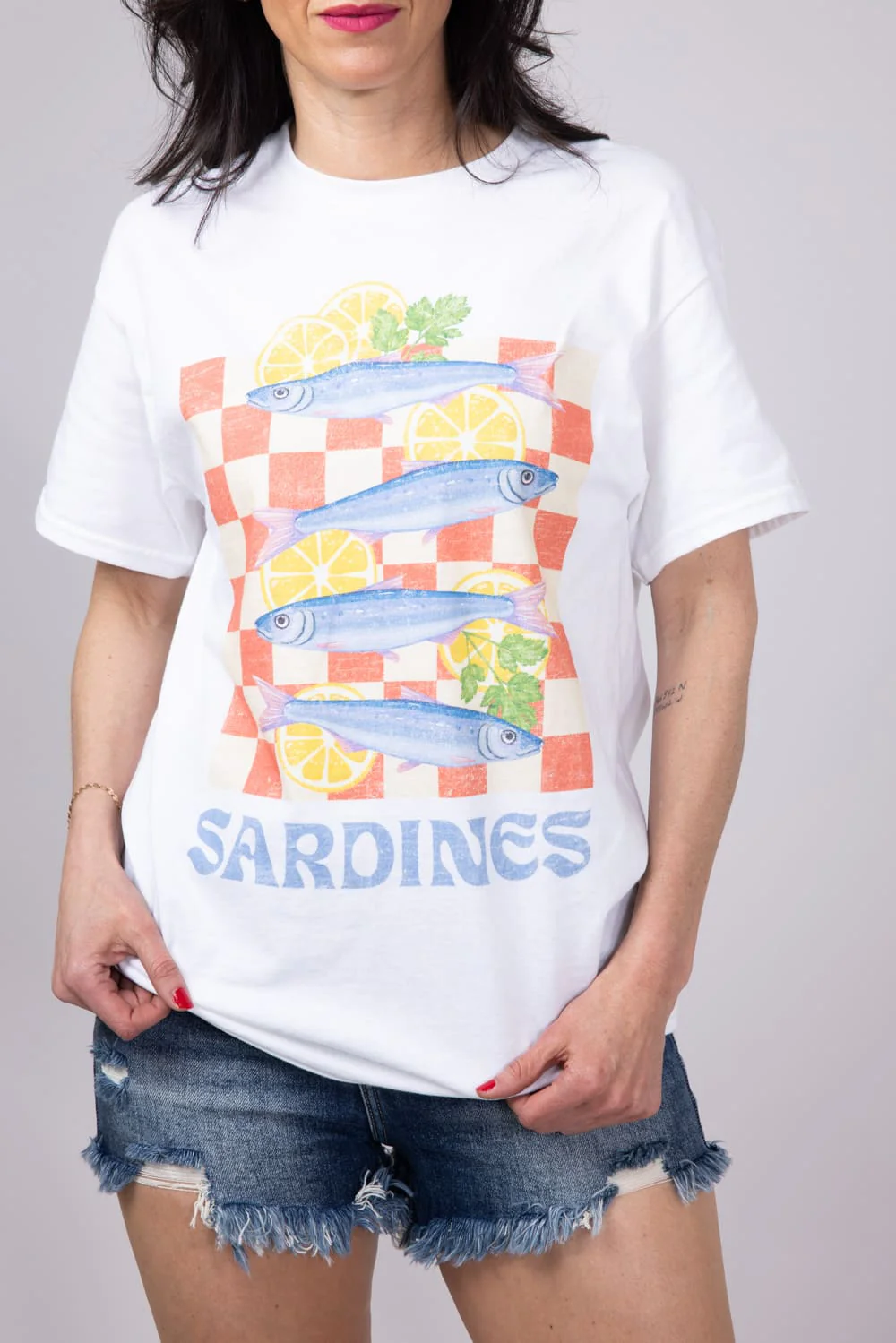 Sardines Lemon Oversized T-Shirt for Women in White | 32916X-OTS-WHITE - Image 3