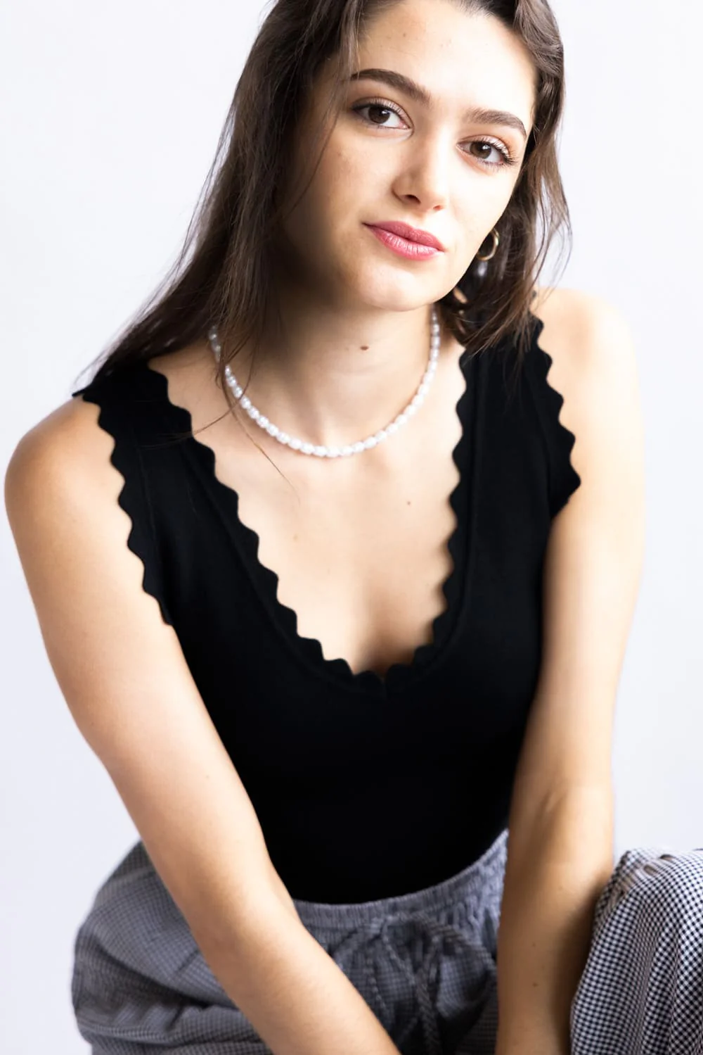 Scallop Tank Top for Women in Black | TW1000-BLACK - Image 2