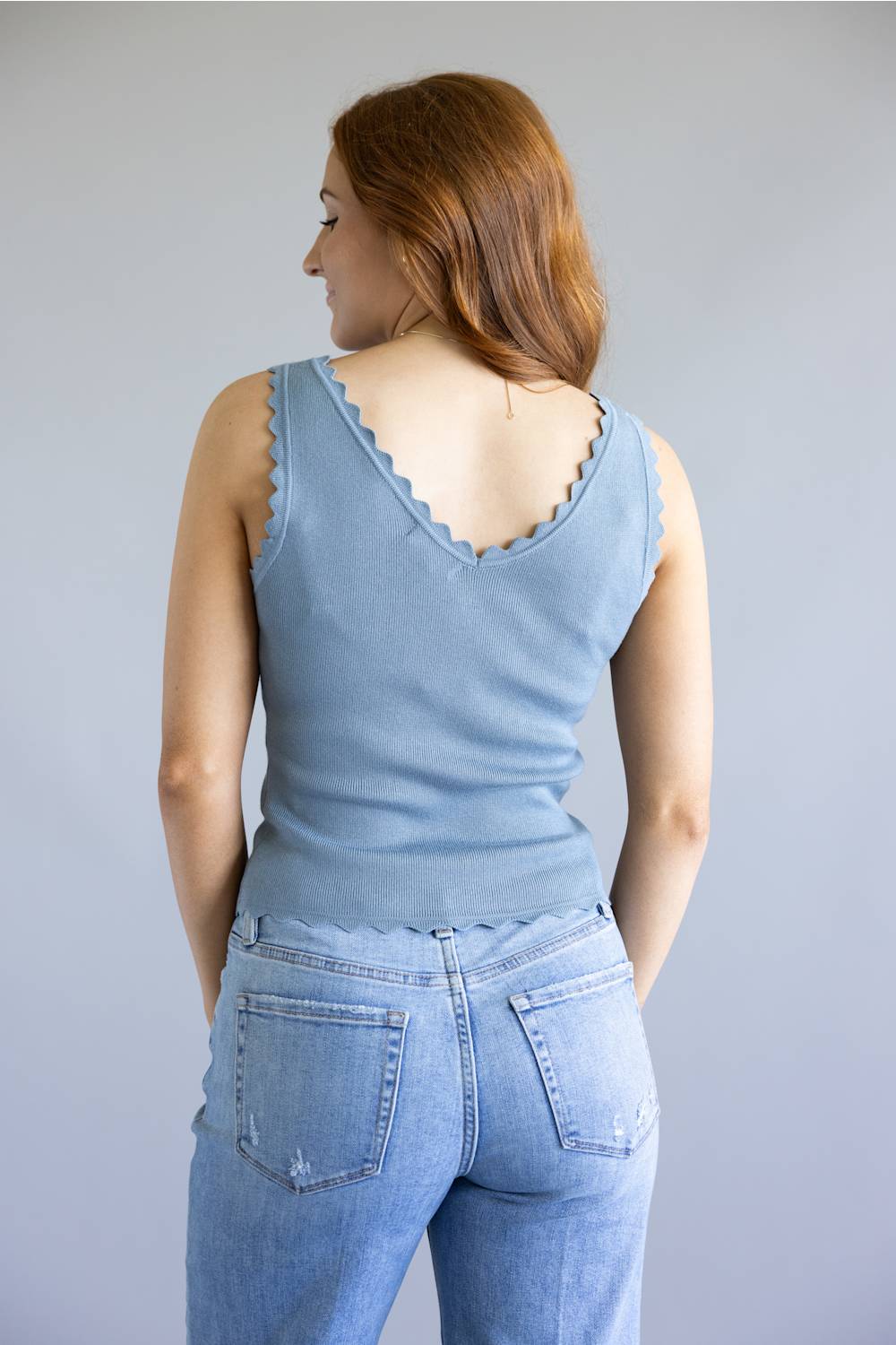 Scallop Tank Top for Women in Dusty Blue | TW1000-DUSTYBLUE - Image 3