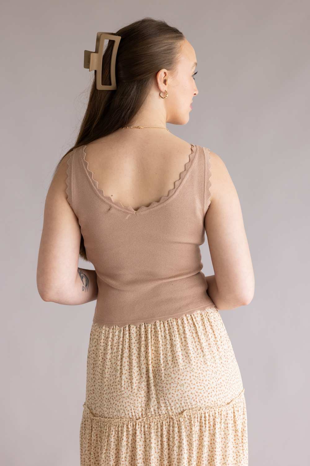 Scallop Tank Top for Women in Light Taupe | TW1000-LIGHTTAUPE - Image 2