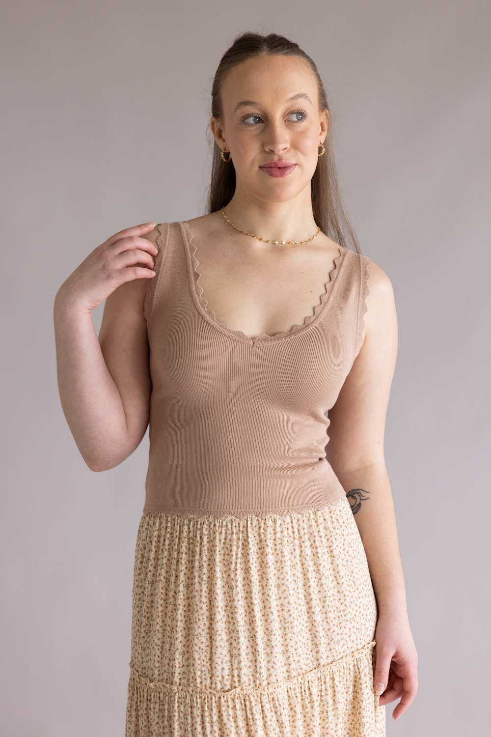 Scallop Tank Top for Women in Light Taupe | TW1000-LIGHTTAUPE - Image 3