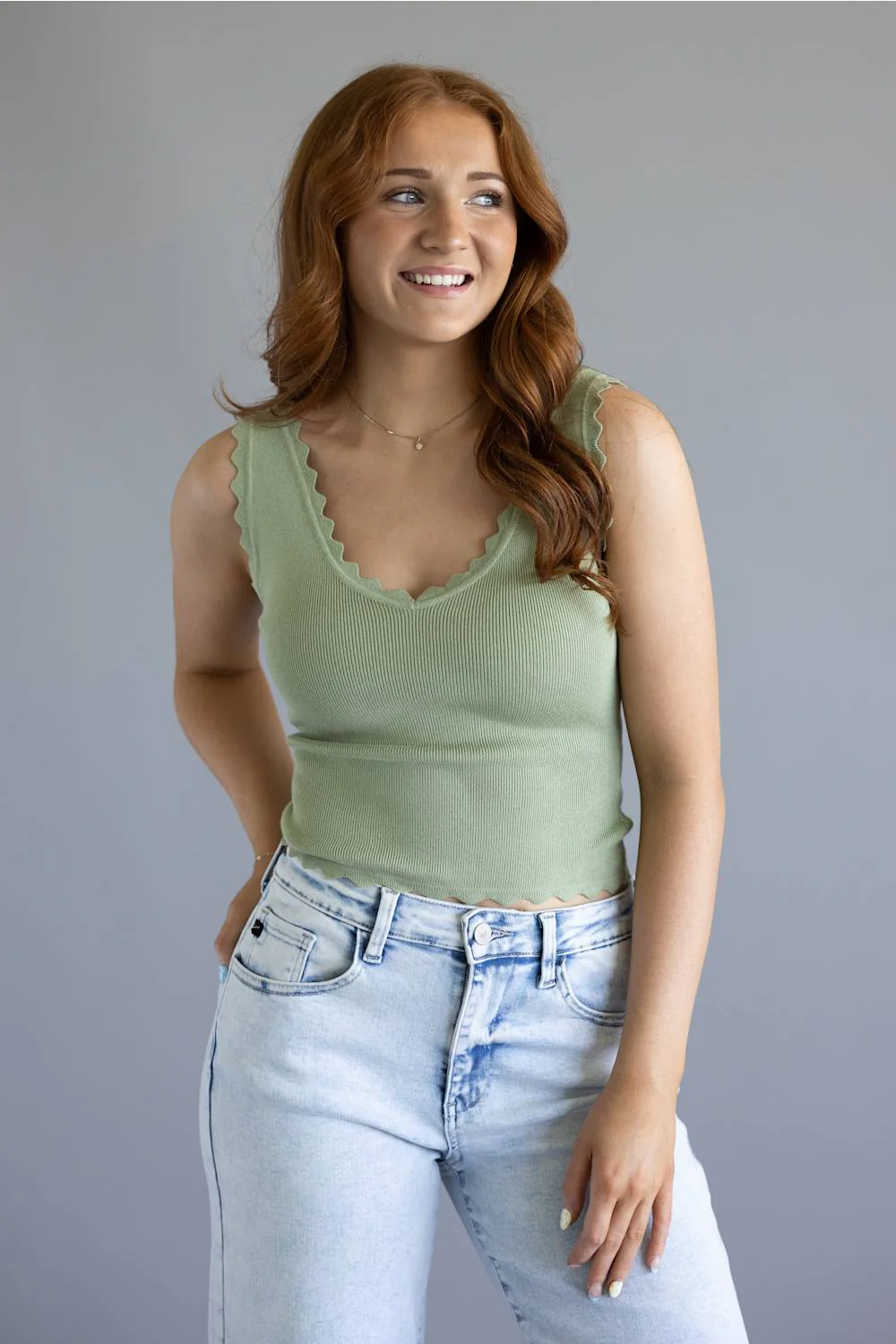 Scallop Tank Top for Women in Olive | TW1000-OLIVE - Image 2