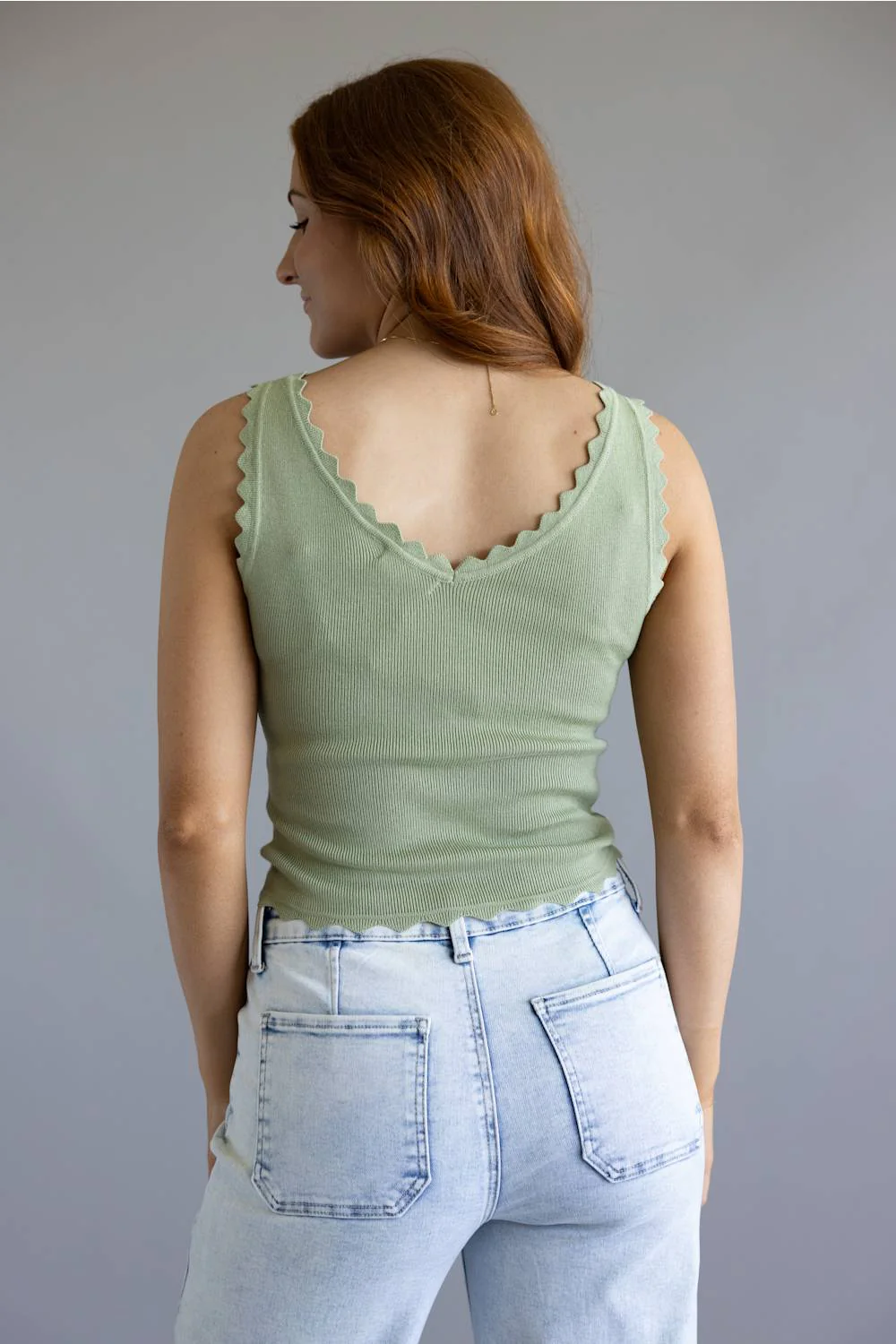 Scallop Tank Top for Women in Olive | TW1000-OLIVE - Image 3