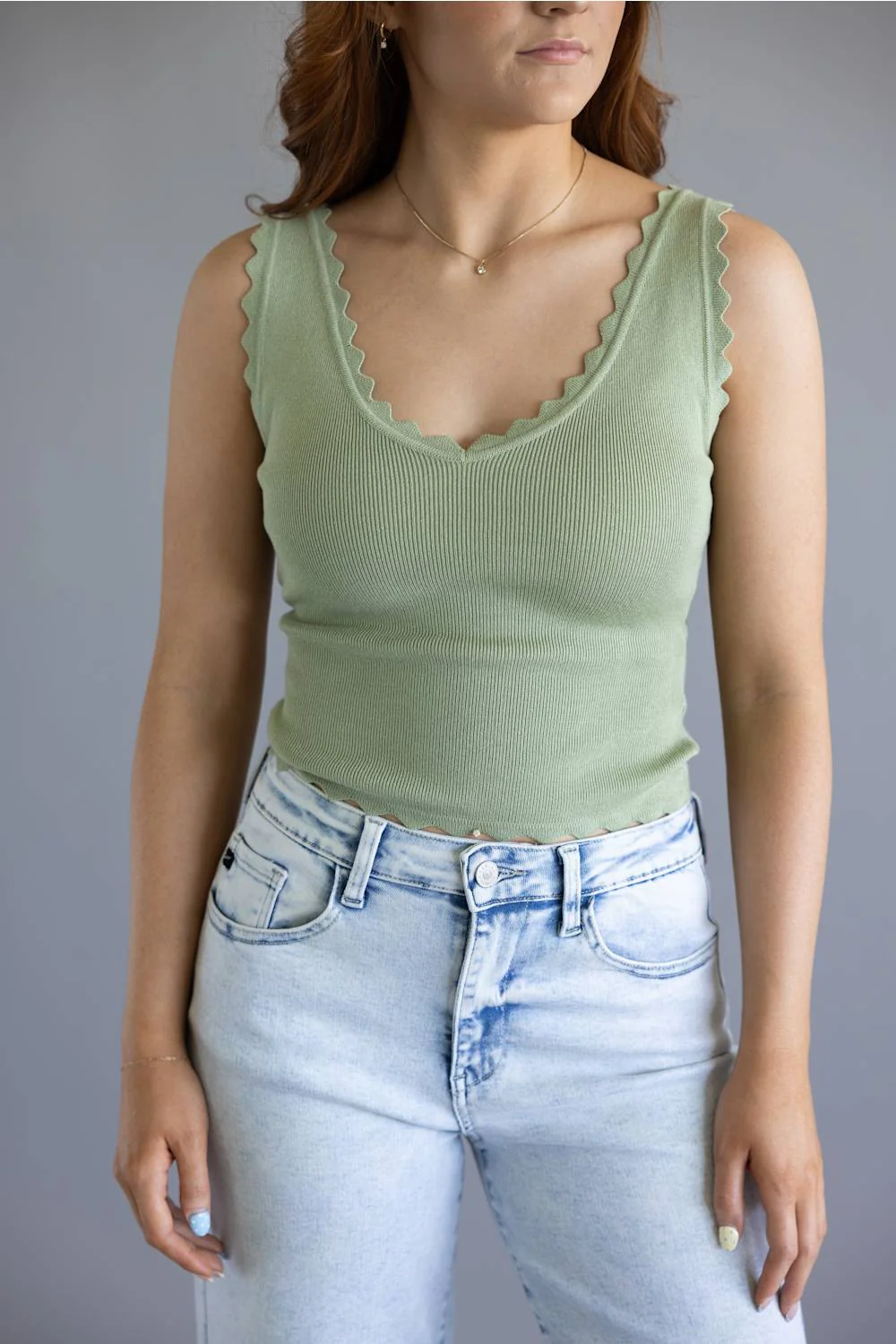 Scallop Tank Top for Women in Olive | TW1000-OLIVE - Image 4