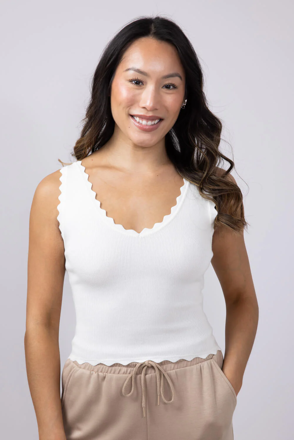Scallop Tank Top for Women in White | TW1000-WHITE - Image 3