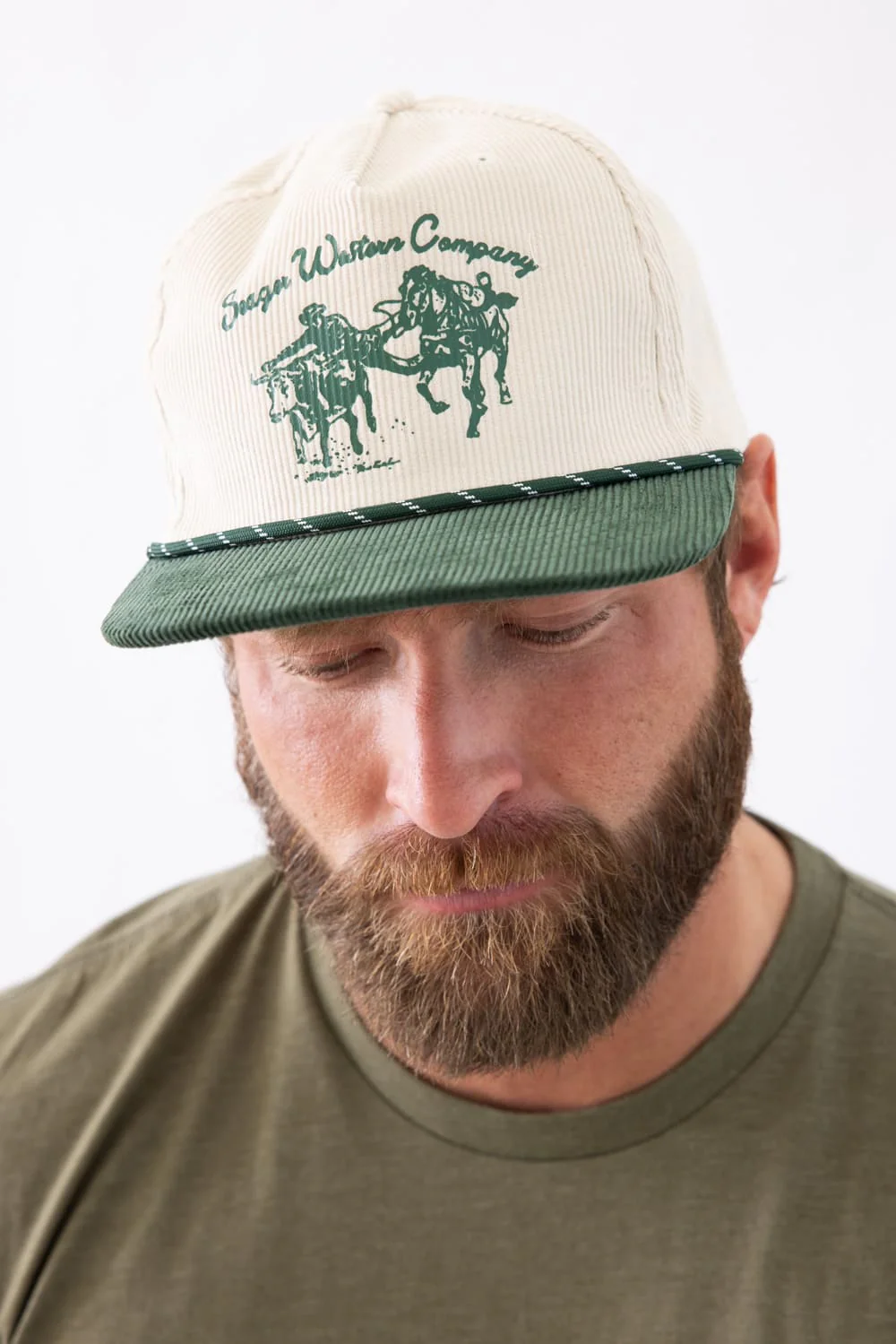 Seager Los Rios Corduroy Snapback Hat for Men in Natural/Green | MHSP24LOSRIGRN-NTRLGREEN - Image 2