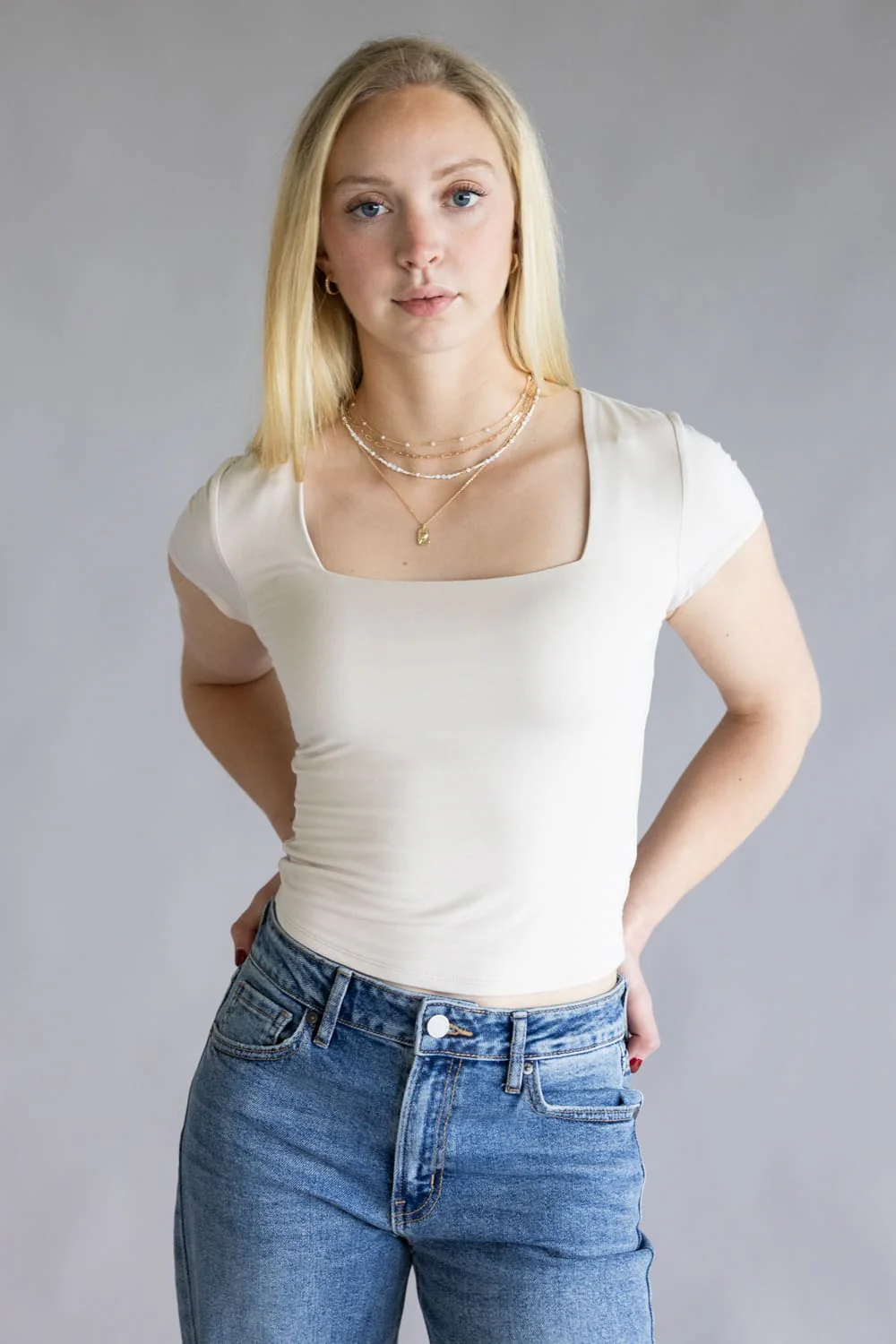 Be Cool Seamless Double Layer Knit T-Shirt for Women in Ecru | 19211-ECRU - Image 2