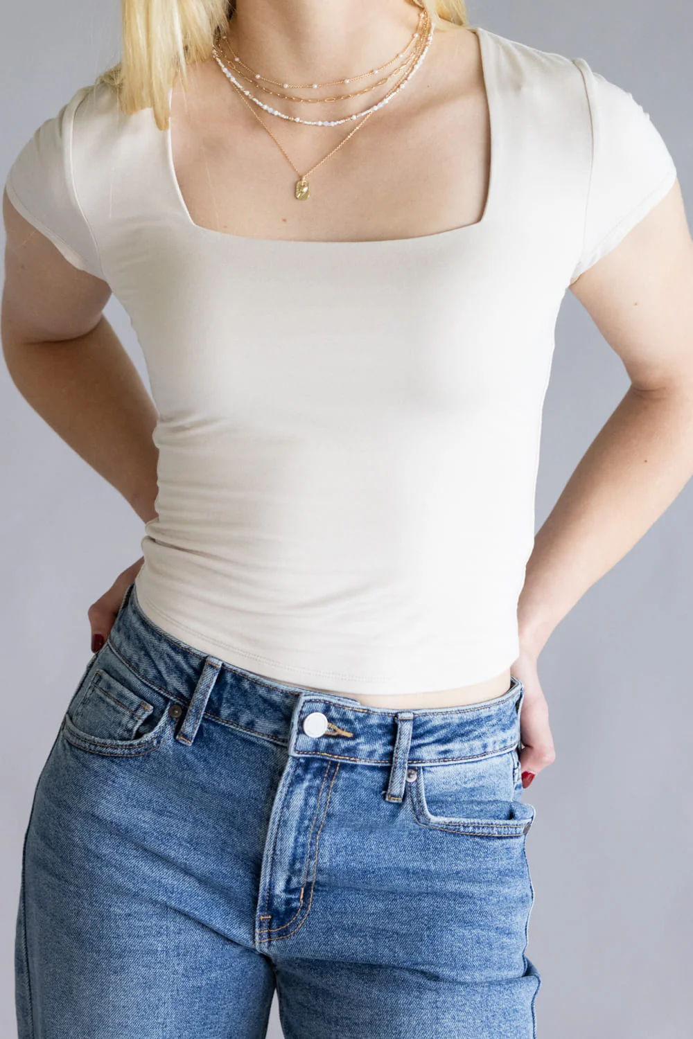 Be Cool Seamless Double Layer Knit T-Shirt for Women in Ecru | 19211-ECRU - Image 3