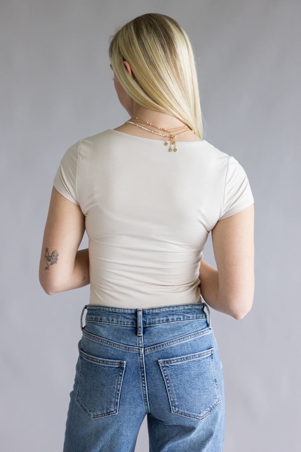 Be Cool Seamless Double Layer Knit T-Shirt for Women in Ecru | 19211-ECRU - Image 4