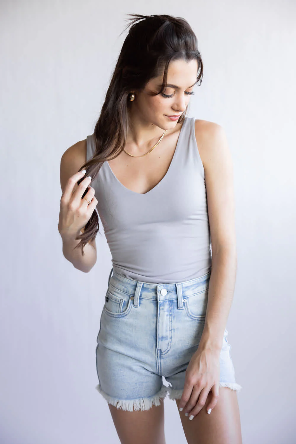 Be Cool Seamless Double Layer Knit Basic Tank Top for Women in Earth Grey | 18363-EARTHGREY - Image 2