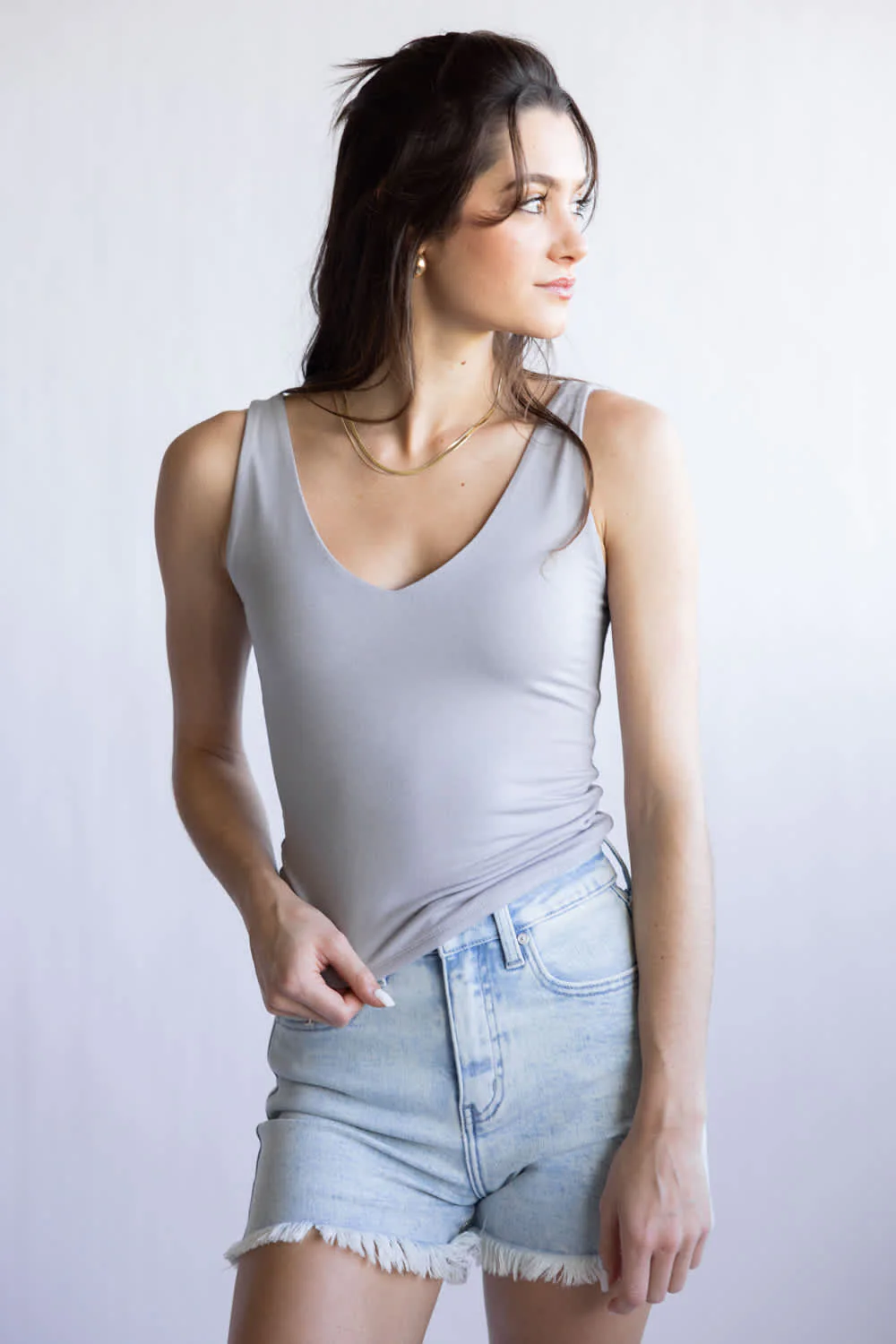 Be Cool Seamless Double Layer Knit Basic Tank Top for Women in Earth Grey | 18363-EARTHGREY - Image 3
