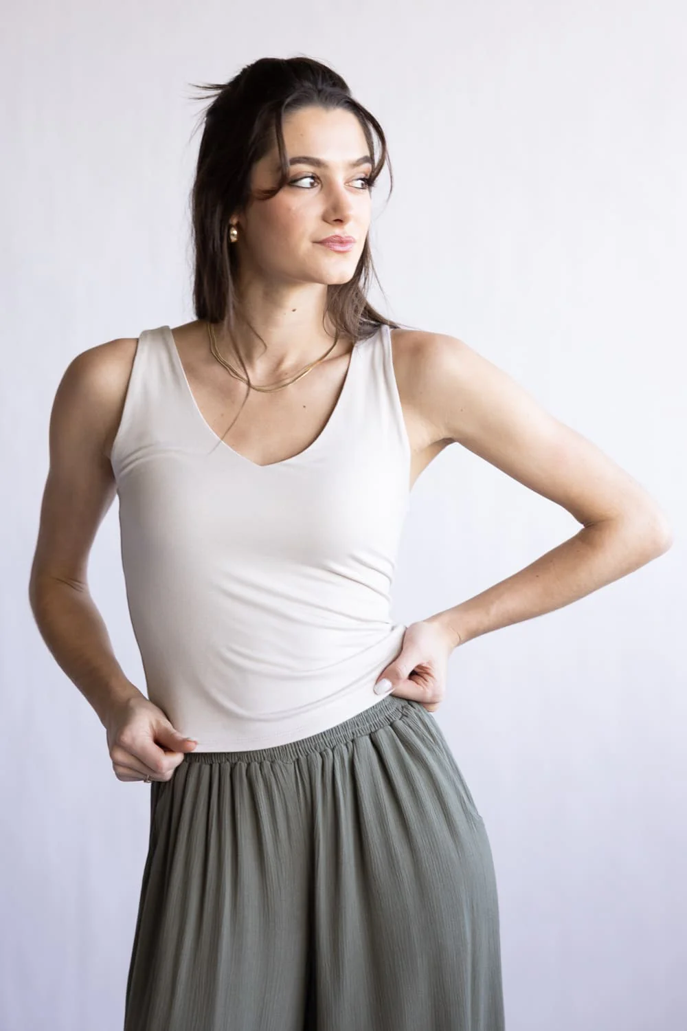 Be Cool Seamless Double Layer Knit Basic Tank Top for Women in Ecru | 18363-ECRU - Image 3