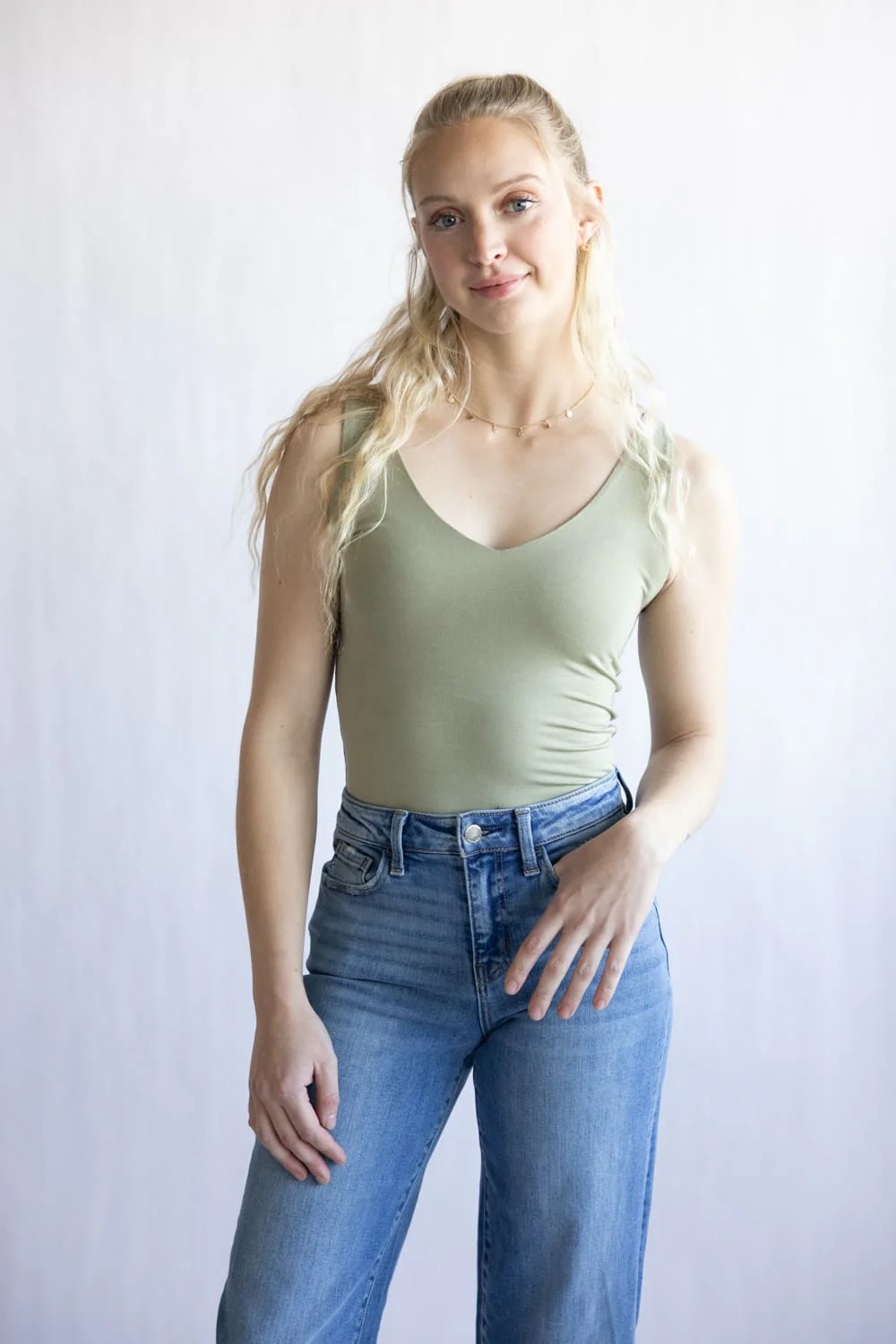 Be Cool Seamless Double Layer Knit Basic Tank Top for Women in Fern | 18363-FERN - Image 3