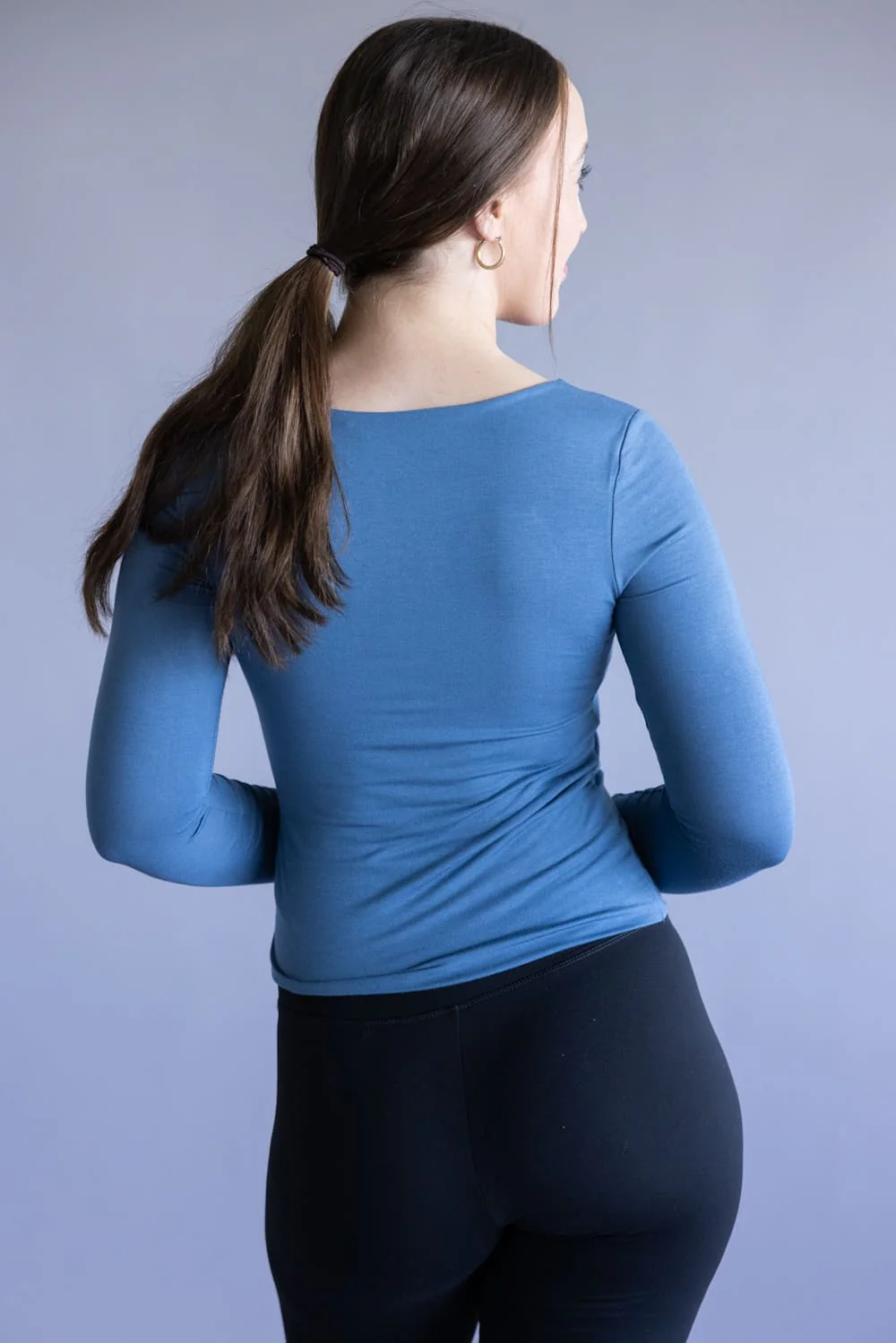 Final Touch Seamless Double Layer Knit Long Sleeve T-Shirt for Women in Blue Slate | T31152-SLATE - Image 2