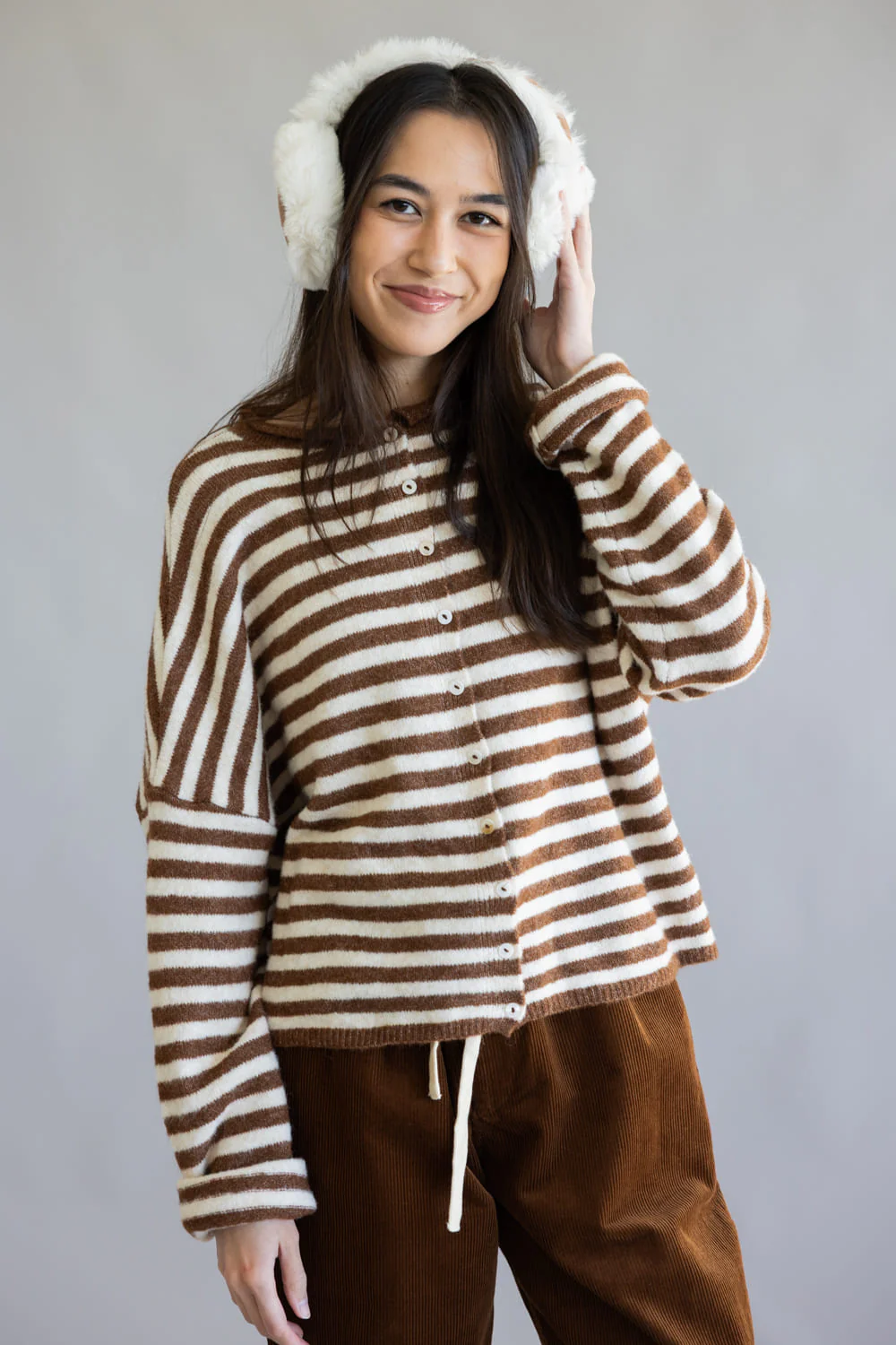 Sherpa Fur Earmuffs for Women in Brown | YCE420023-BROWN - Image 2