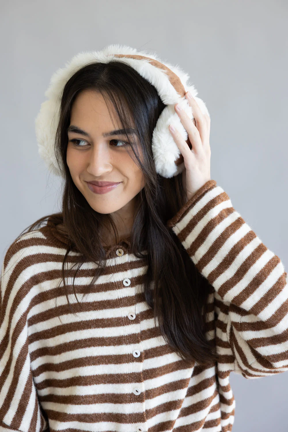 Sherpa Fur Earmuffs for Women in Brown | YCE420023-BROWN - Image 3