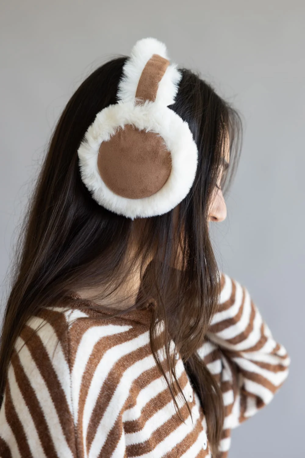 Sherpa Fur Earmuffs for Women in Brown | YCE420023-BROWN - Image 4