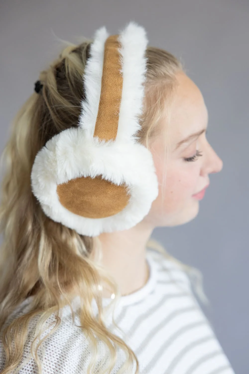 Sherpa Fur Earmuffs for Women in Camel | YCE420023-CAMEL - Image 3