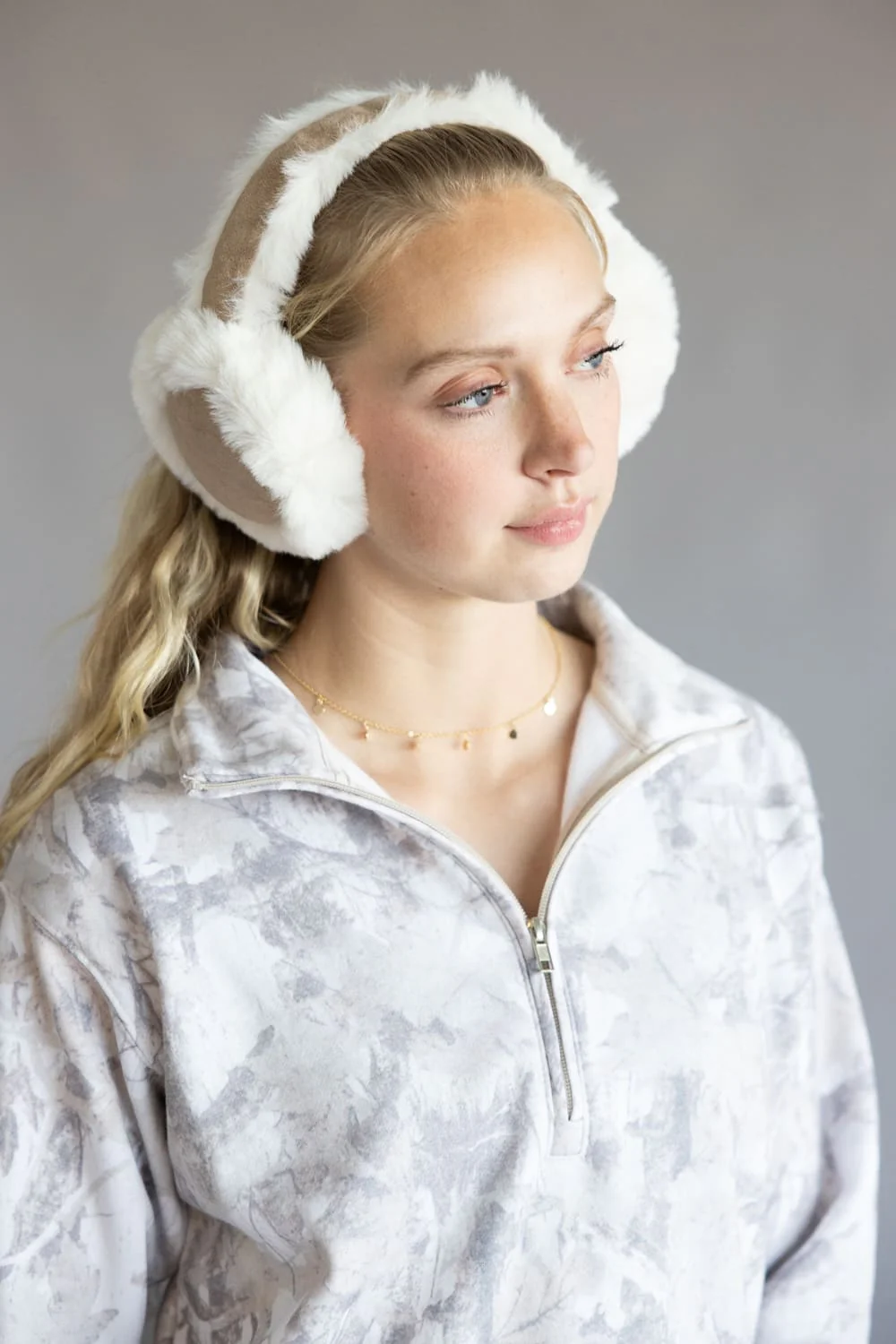 Sherpa Fur Earmuffs for Women in Taupe | YCE420023-TAUPE - Image 3