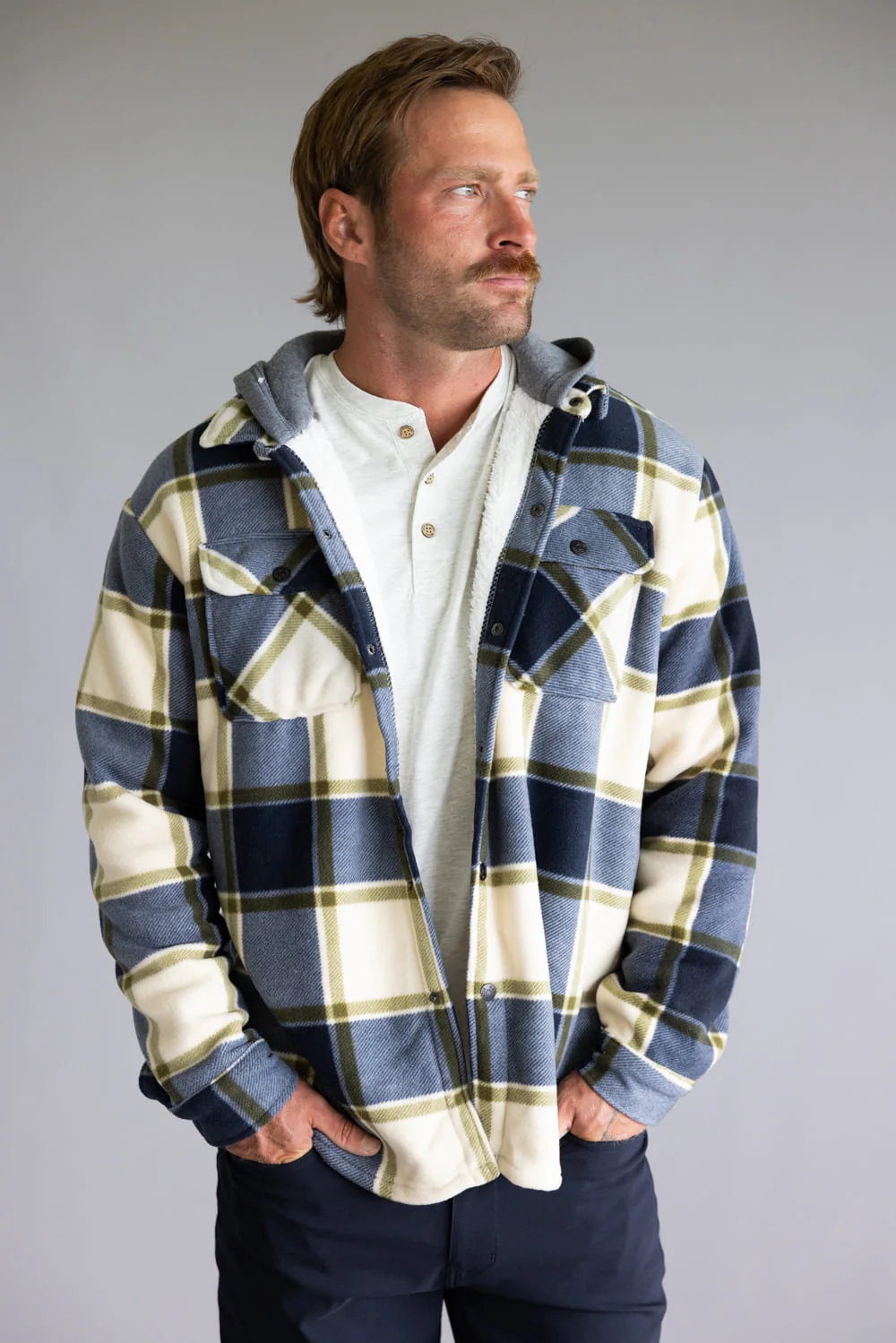 Sherpa Lined Polar Hooded Shacket for Men - Image 2