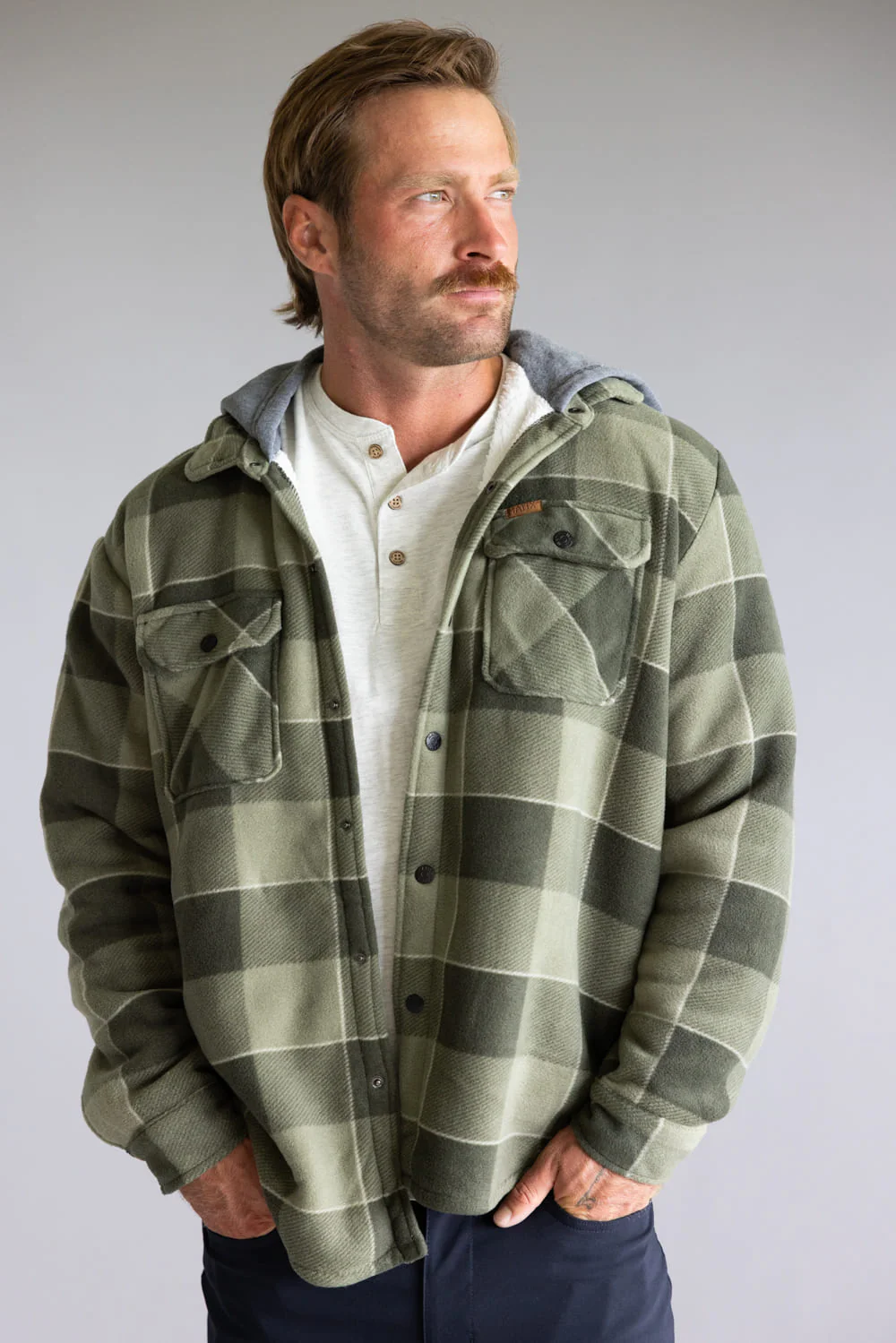 Sherpa Lined Polar Hooded Shacket for Men - Image 3