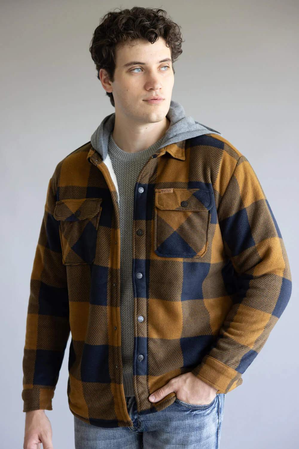 Sherpa Lined Polar Hooded Shacket for Men - Image 4