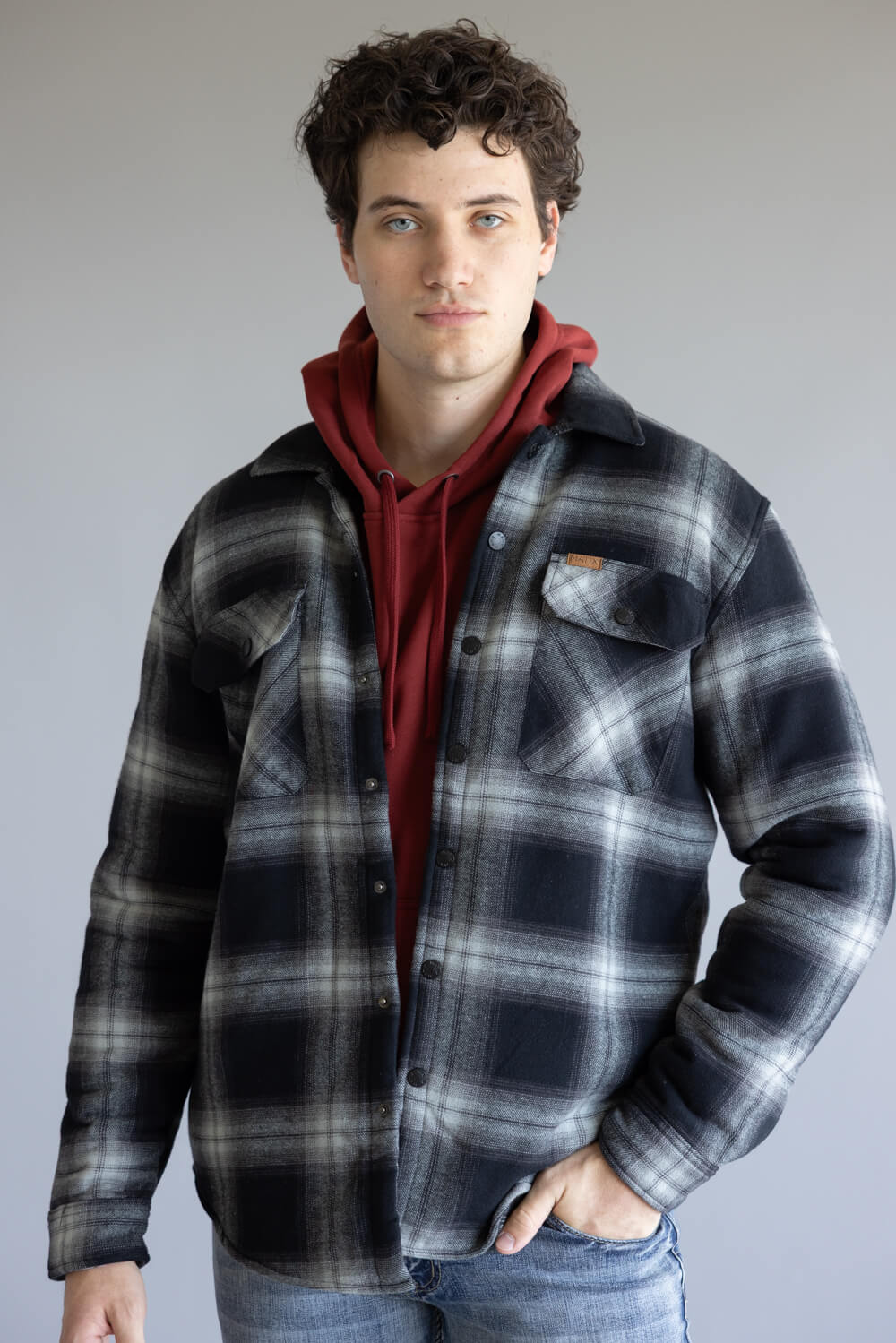 Sherpa Lined Shirt Jacket for Men in Black | MTJ05669F5-BLK - Image 5