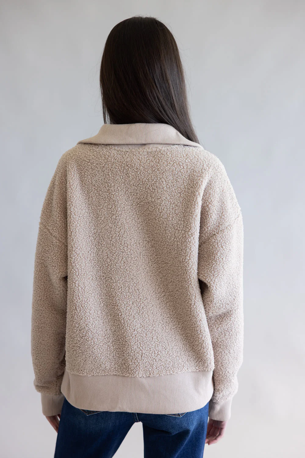 Sherpa ½ Zip Pullover for Women in Brown | HFY94208-W23-OAKBROWN - Image 3