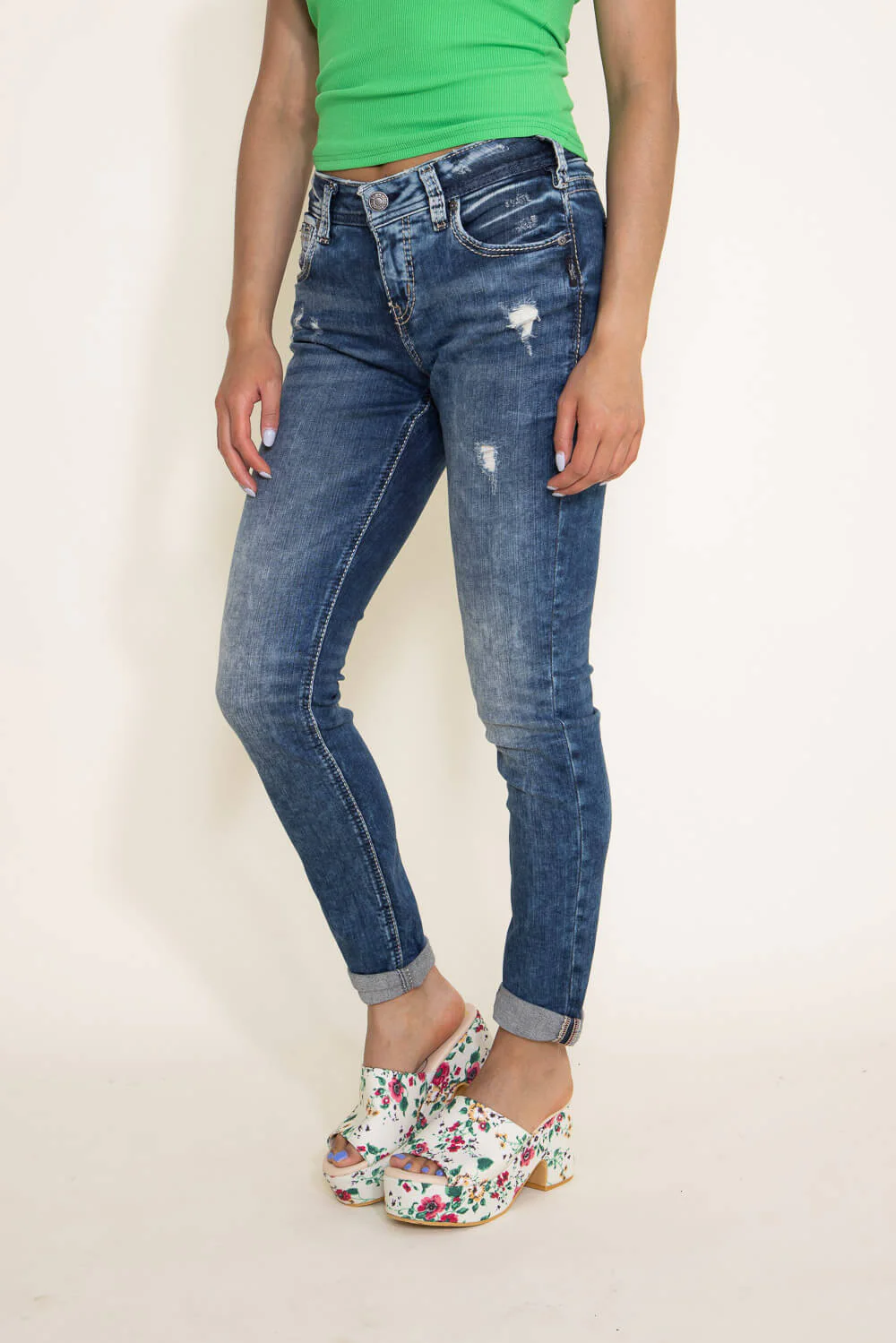 Silver Jeans Destructed Skinny Girlfriend Jeans for Women | L27137SJL388 - Image 5