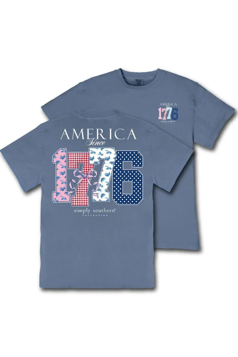 Simply Southern America 1776 T-Shirt for Women in Overcast Blue | MINWASH-AMERICA-OVRCST - Image 3