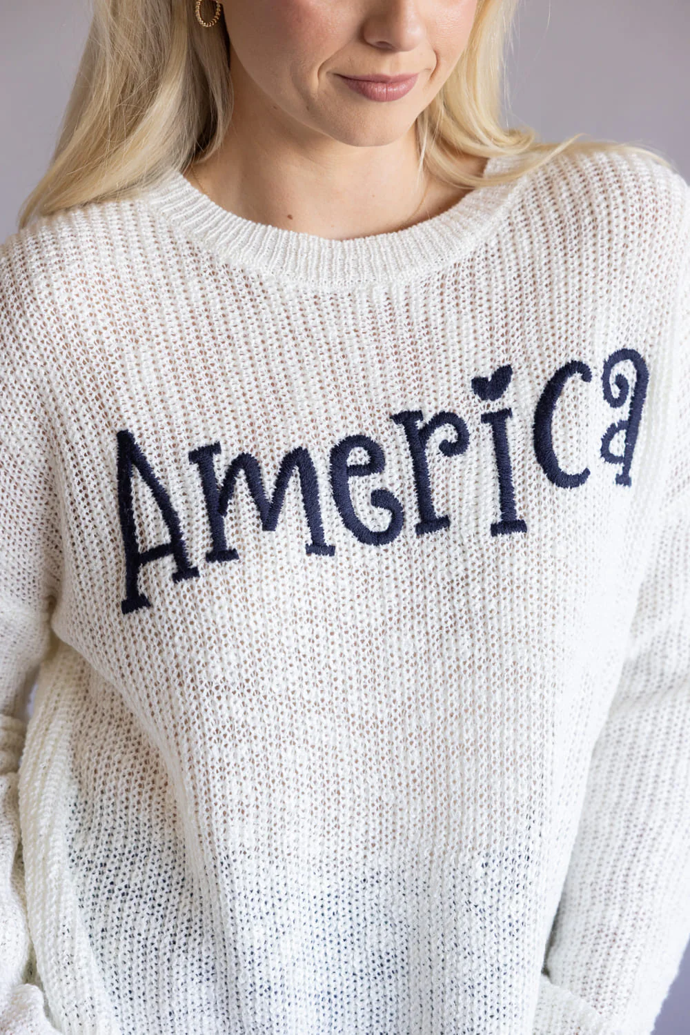 Simply Southern America Embroidered Sweater for Women in Cream | PP-0126-SWTR-AMERICA - Image 2