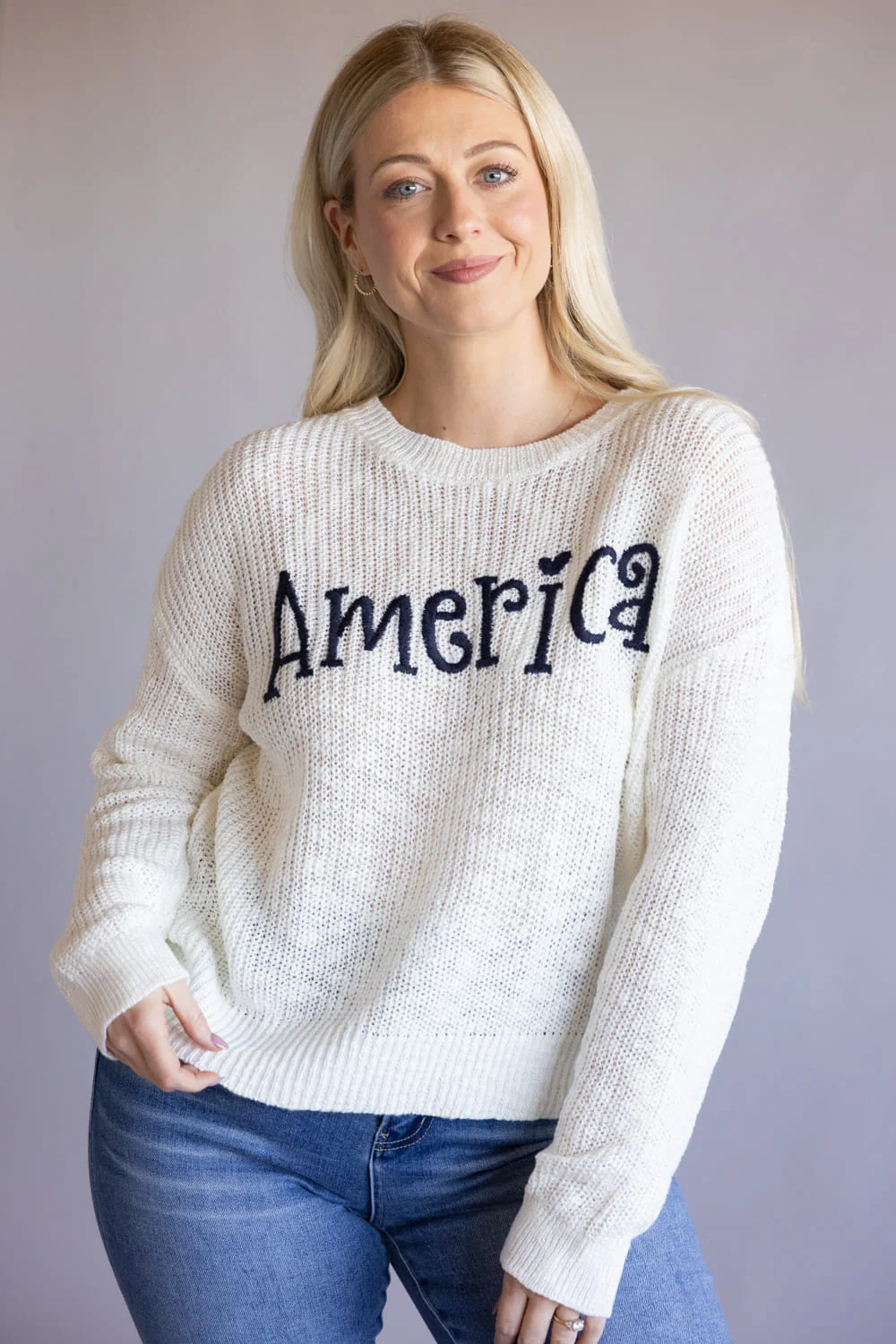 Simply Southern America Embroidered Sweater for Women in Cream | PP-0126-SWTR-AMERICA - Image 4