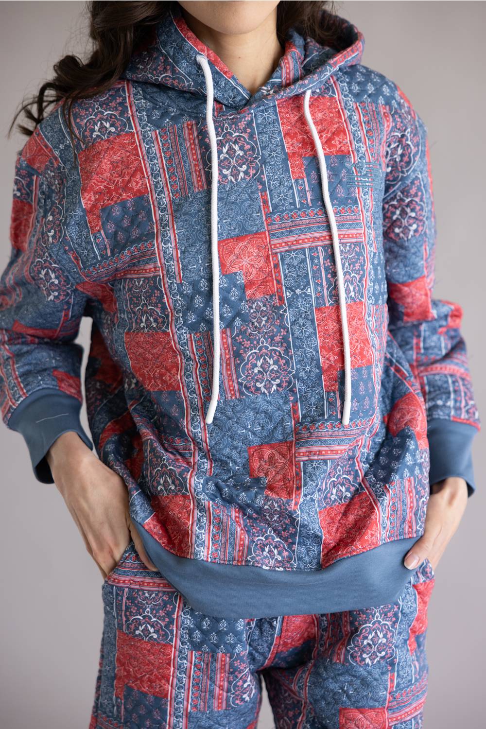 Simply Southern Americana Quilted Hoodie for Women in Red/Blue | PP-0126-HD-QLTD-BDNPTCH - Image 2
