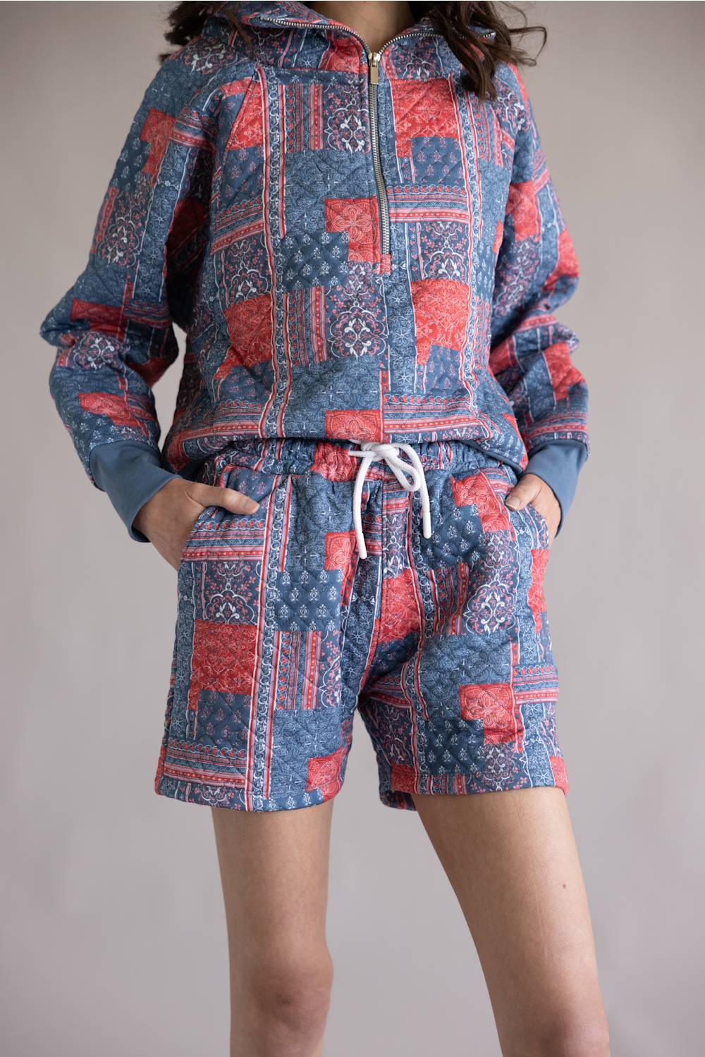 Simply Southern Americana Quilted Shorts for Women in Red/Blue | PP-0126-SHRT-QLTD-BDNPTCH - Image 3