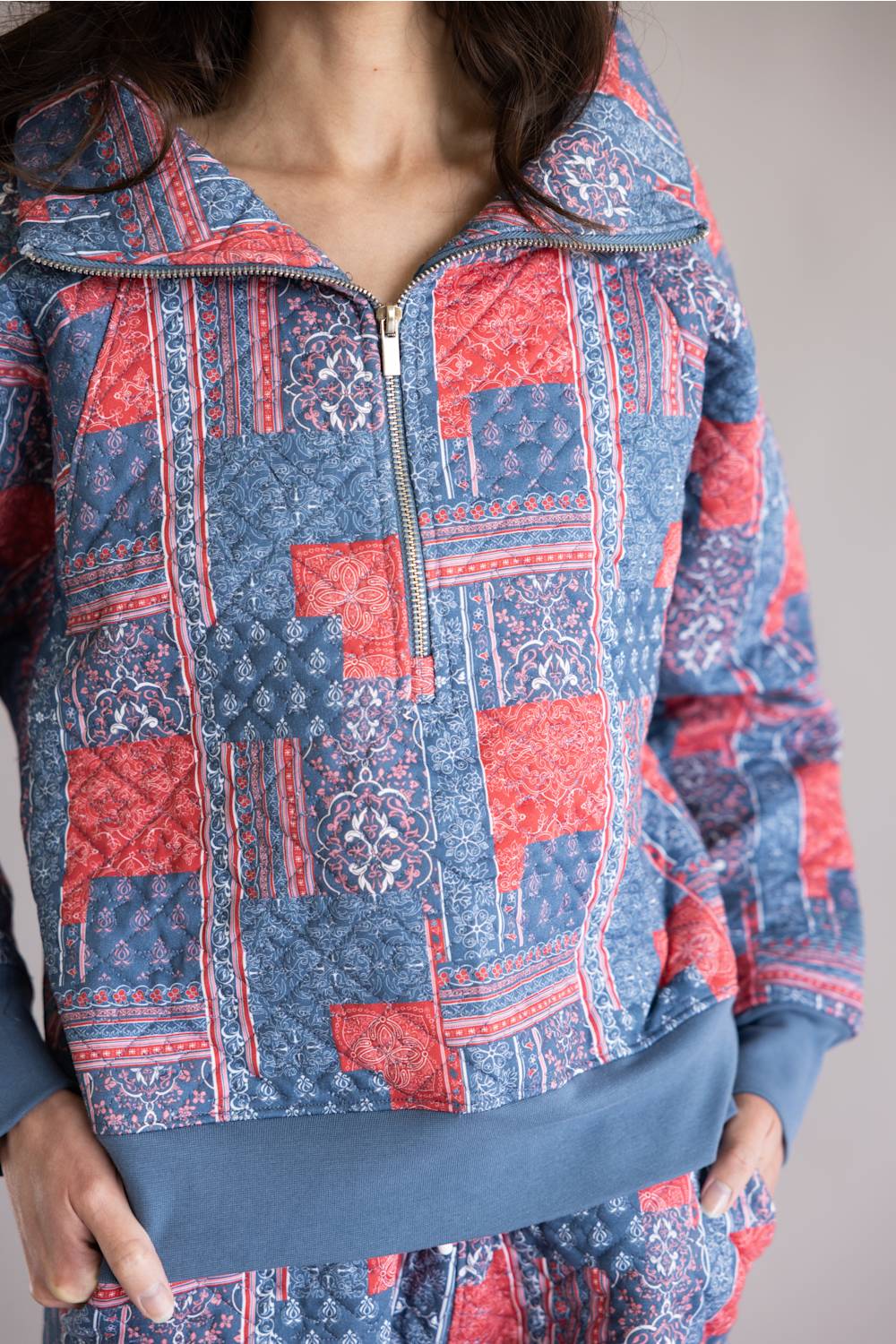 Simply Southern Americana Quilted Zip Pullover for Women in Red/Blue | PP-0126-PULL-ZIP-QLTD-BDNPH - Image 2
