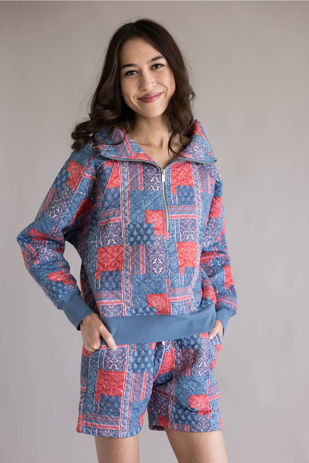 Simply Southern Americana Quilted Zip Pullover for Women in Red/Blue | PP-0126-PULL-ZIP-QLTD-BDNPH - Image 4