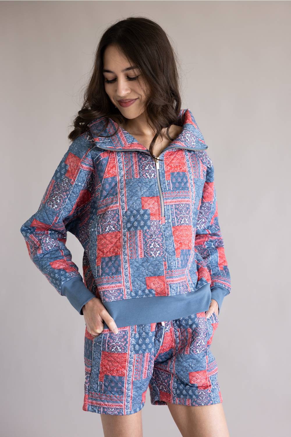 Simply Southern Americana Quilted Zip Pullover for Women in Red/Blue | PP-0126-PULL-ZIP-QLTD-BDNPH - Image 5