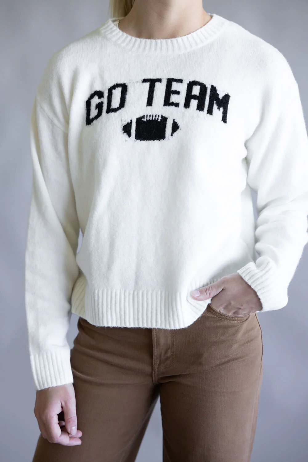Simply Southern Anastasia Go Team Crew Neck Sweater for Women in Cream | PP-0225-SWTR-ANASTASIA-GTM - Image 4
