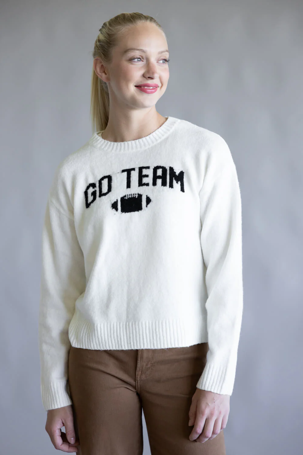 Simply Southern Anastasia Go Team Crew Neck Sweater for Women in Cream | PP-0225-SWTR-ANASTASIA-GTM - Image 5