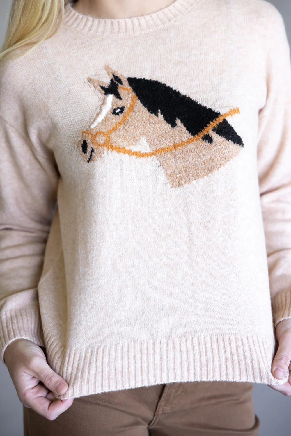Simply Southern Anastasia Horse Crew Neck Sweater for Women in Tan | PP-0225-SWTR-ANASTASIA-HRS - Image 5