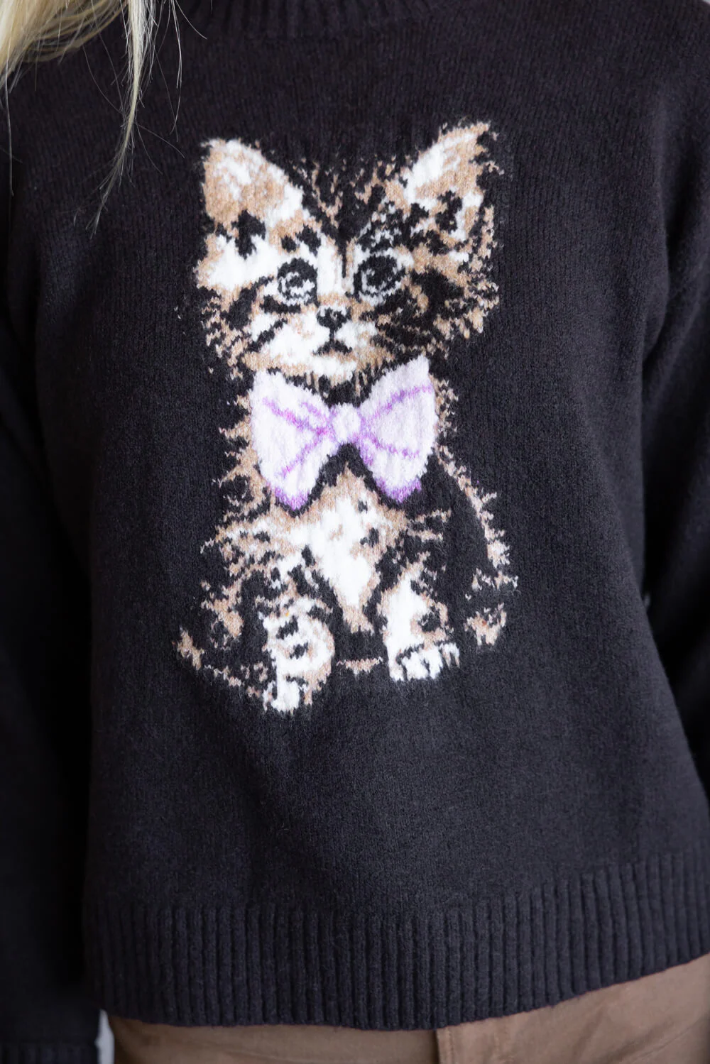 Simply Southern Anastasia Kitty Crew Neck Sweater for Women in Black | PP-0225-SWTR-ANASTASIA-CAT - Image 3