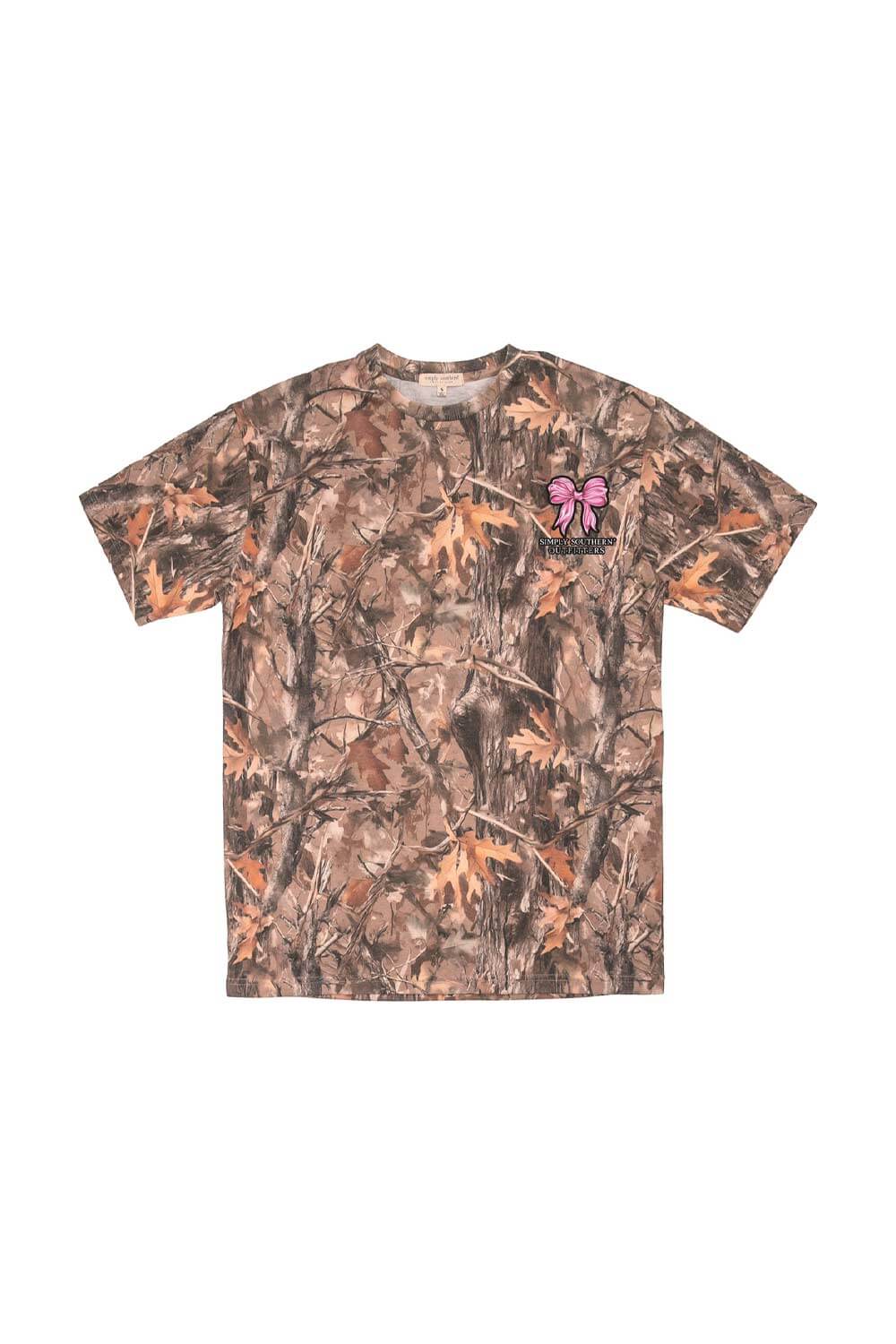 Simply Southern Camo Pink Bow T-Shirt for Women in Brown | SS-PNKBOWS-CAMO - Image 2