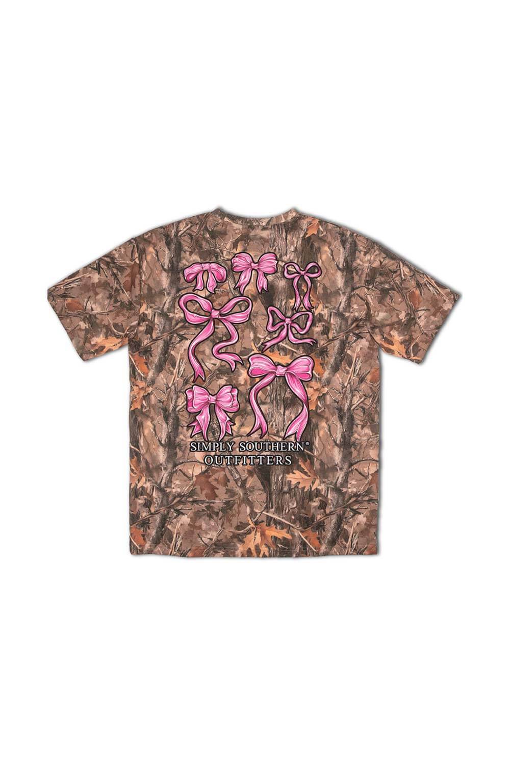 Simply Southern Camo Pink Bow T-Shirt for Women in Brown | SS-PNKBOWS-CAMO - Image 3